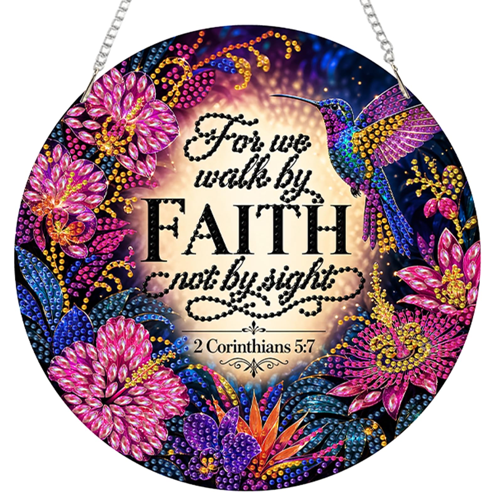 POETRYDRAW Faith Hummingbird Sign DIY 2D/5D Acrylic Diamond Art Pendant Kit 25x25cm for Home Decor