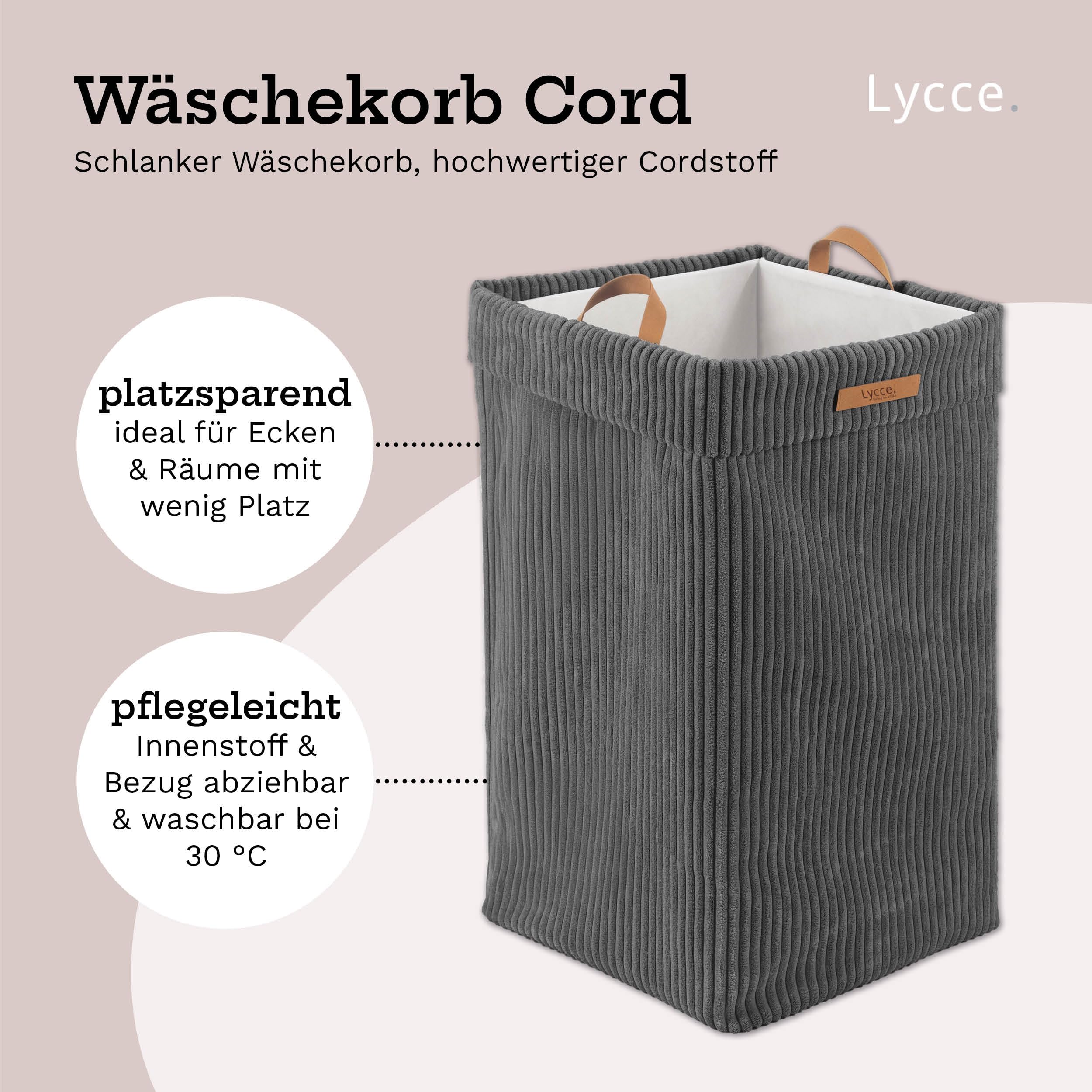 Lycce Wäschekorb Cord, waschbar - faltbar (Dunkelgrau)