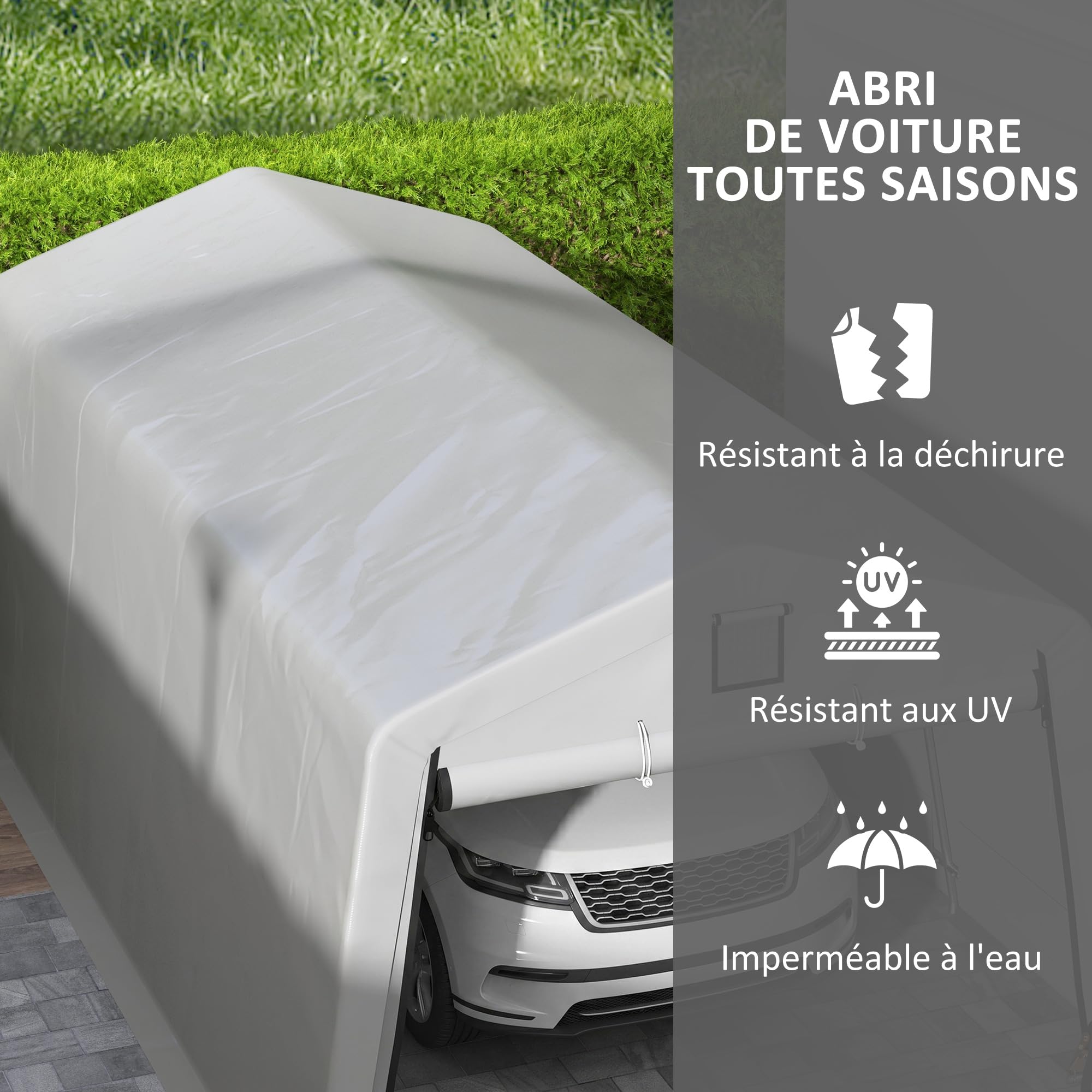 Outsunny Tente Garage carport dim. 6,2L x 3,3l x 2,4H m Acier galvanisé Robuste PE Haute densité 150 g/m² imperméable Anti-UV, 1 Porte Gris Clair et 2 aérations