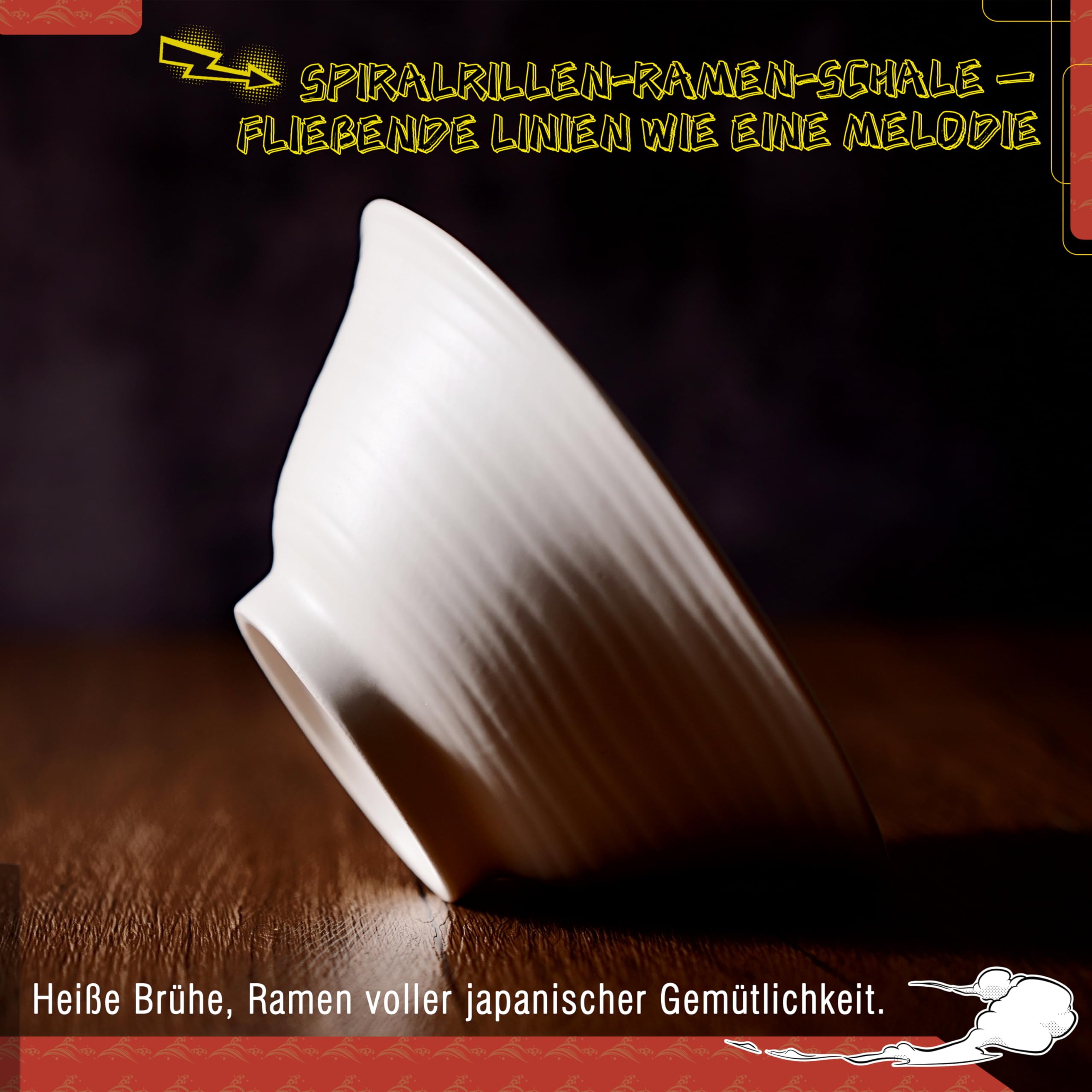Jiwoo Ramen Lot de 4 assiettes creuses Ø 20 cm - Bol de qualité supérieure - Passe au micro-ondes - Bol à soupe japonais pour ramen, soupe, salade, spaghettis