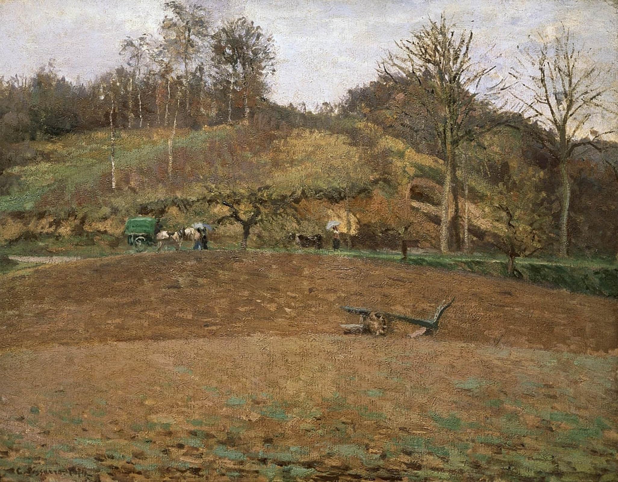 ARTXLXXBN Famous Painting Canvas Artwork Graffiti Print Ploughland by Camille Jacob Pissarro Portrait Canvas Image for Home Decor 60x90cm