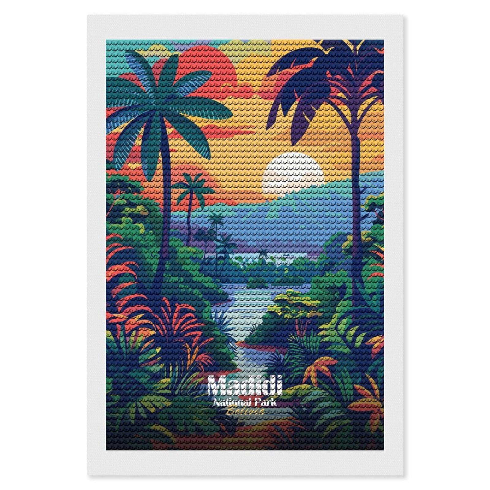 Junmoney Madidi National Park, Bolivia Illustration DIY Diamond Art Canvas Kit 8"x12", Complete Accessories, Creative Leisure Activity, Home Wall Decor, Gift Idea