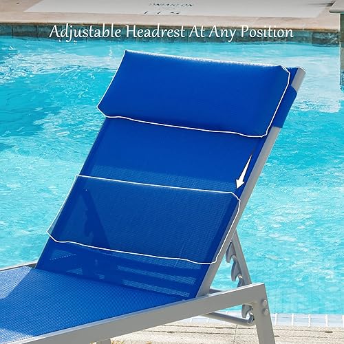 Miniatura 6 de Domi Patio - Juego de 3 sillas de salón Textilene con mesa auxiliar al aire libre, respaldo ajustable y almohada para patio, jardín, tomar el sol,