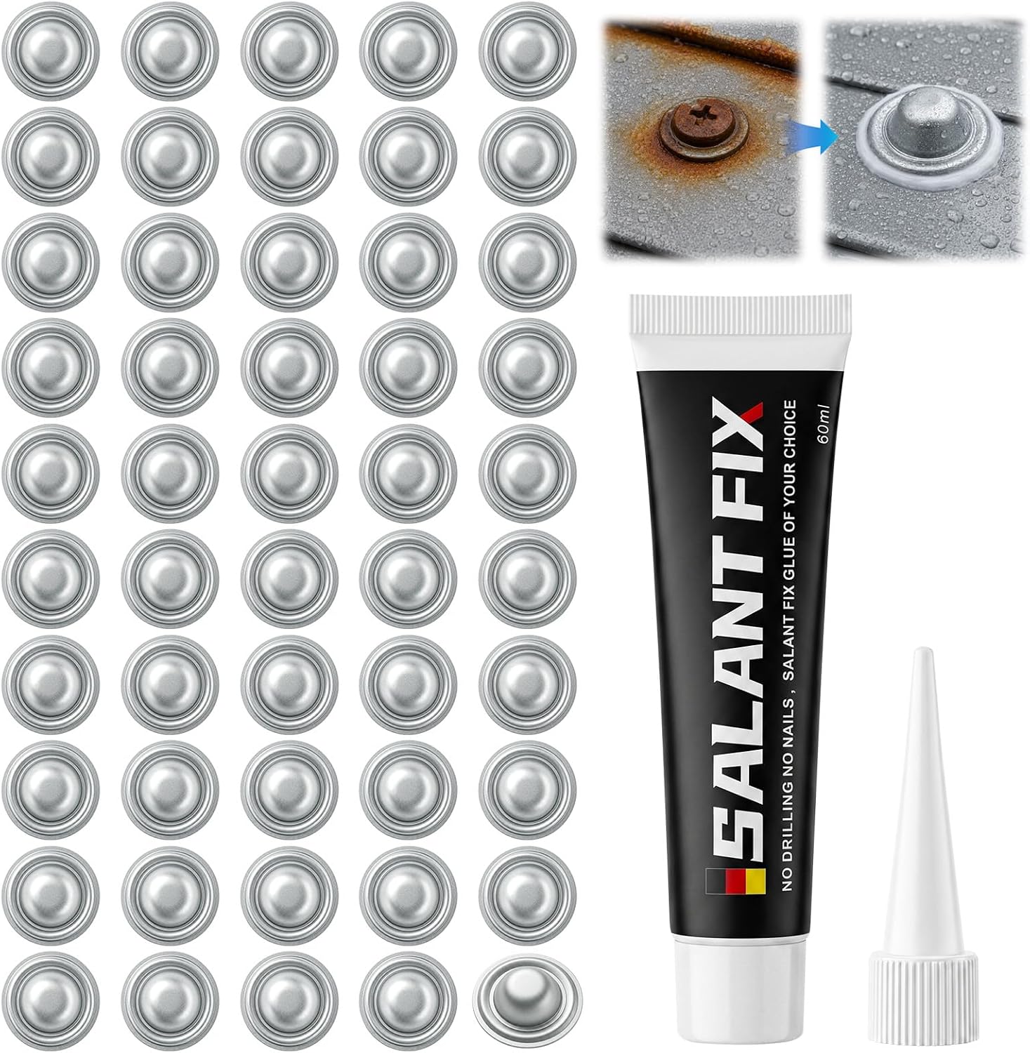 50PCS Metal Roof Screw Caps with Sealant, Screw Covers Caps | Preventing Leaks and Rust in Roof Screws, Suitable for Metal Roofs, Garages, Patios, RV, Outdoor Use - Easy to Install
