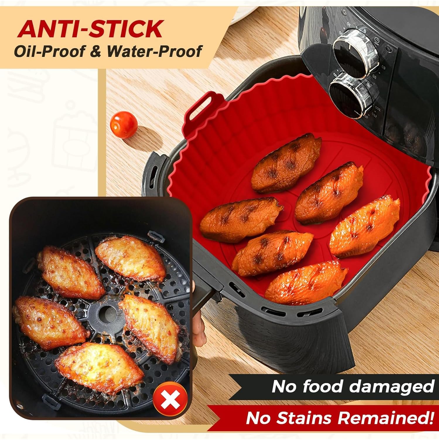 Fuelbyte 1 Pcs Silicone Air Fryer Accessories Set Includes Air Fryer Basket Bowl Baking Air Fryer Tray Liners Cake Moulds Tray Liner for Baking Roasting Frying 1