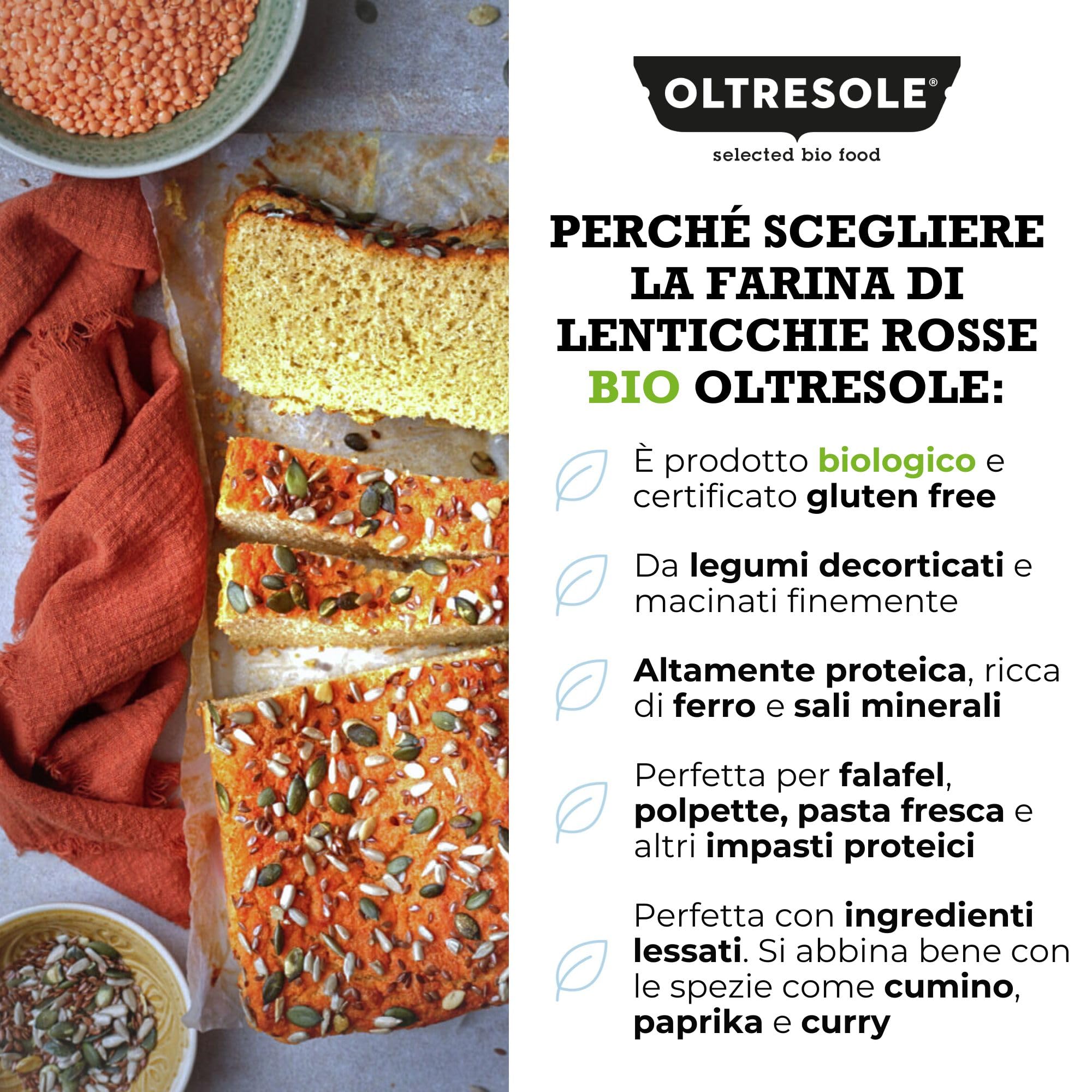 Oltresole Farina Italiana di Lenticchie Rosse Biologica 1 kg, Senza Glutine, Ricca di Proteine