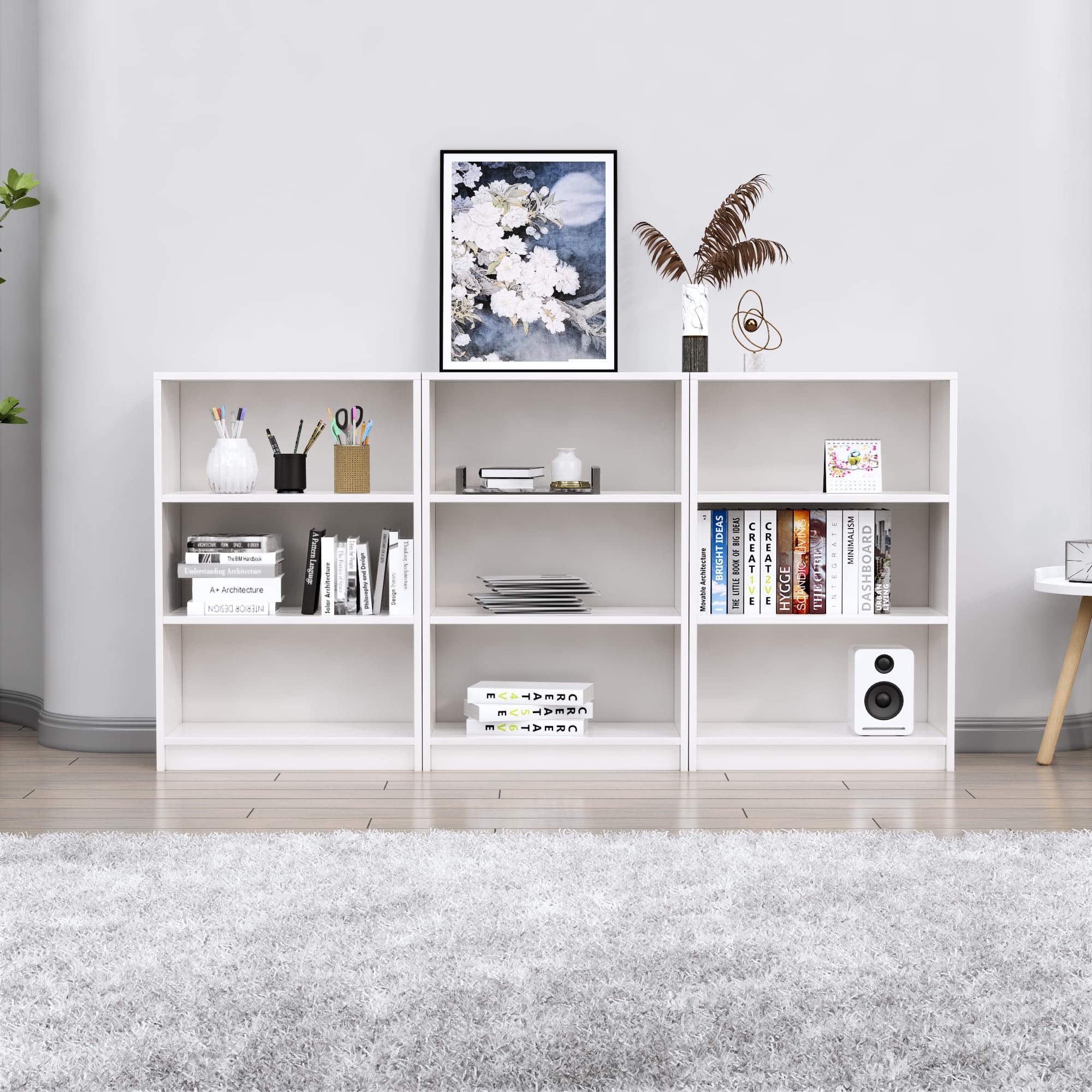 Bniture Book Shelf for Home, Engineered Wood Bookshelf Multipurpose Study Room Home Decor Storage Rack Showcase Organizer for Living Room, Bedroom, Office (BS123) (Frosty White)-image-48
