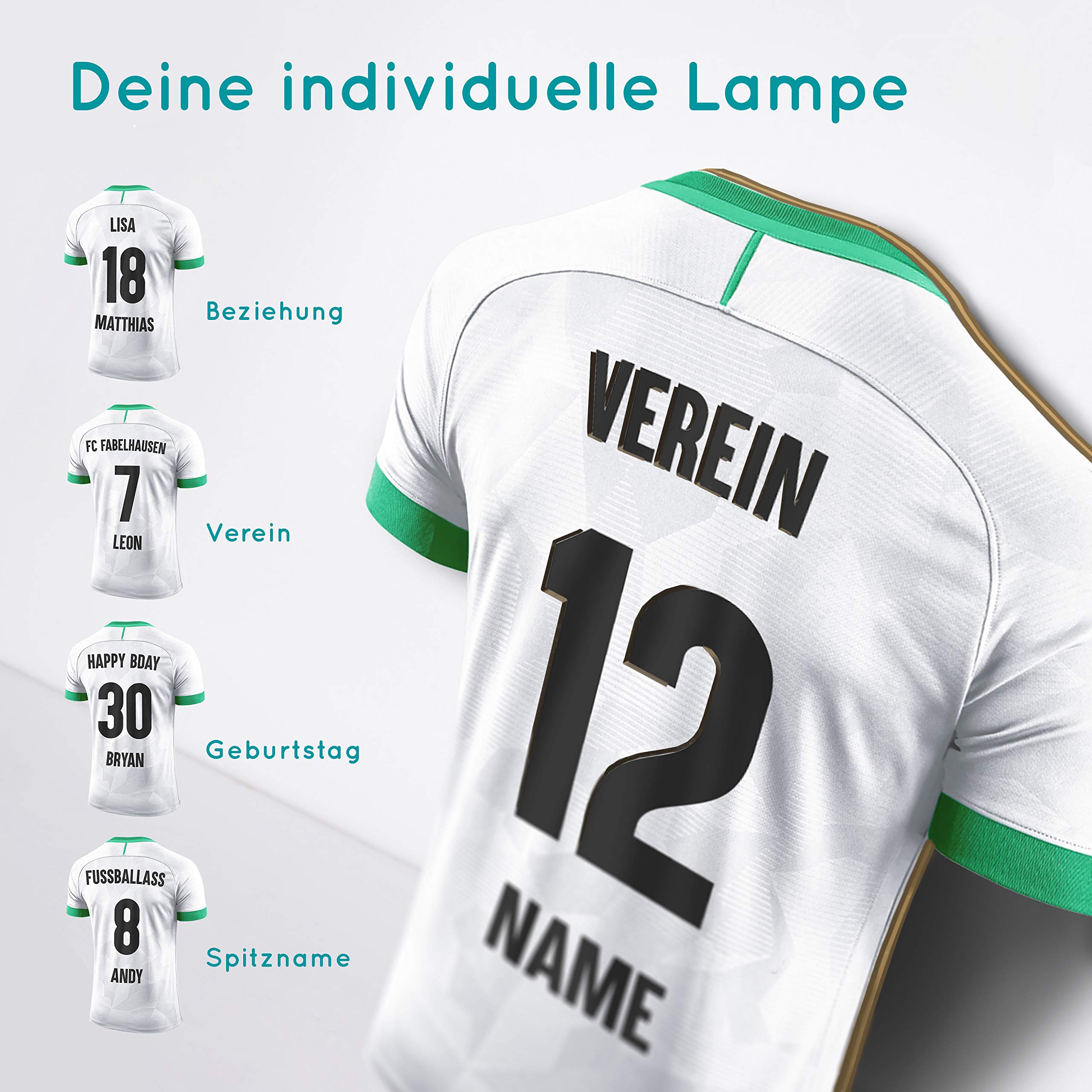 Elbeffekt Trikotlampe für Mönchengladbach Fans aus Holz - personalisierbares Geschenk - schenke Dein individuellen Mönchengladbach Fanartikel aus Echtholz