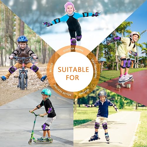 Miniatura 10 de RUNDONG Rodilleras para jóvenes y niños, coderas, muñequeras, juego de protectores para niños de 3 a 15 años, patinaje en línea, ciclismo, bicicleta