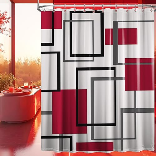 Miniatura 19 de Cortina de ducha geométrica en blanco y negro para decoración de baño de hombre, juego de cortinas de baño en blanco y negro, tela impermeable con