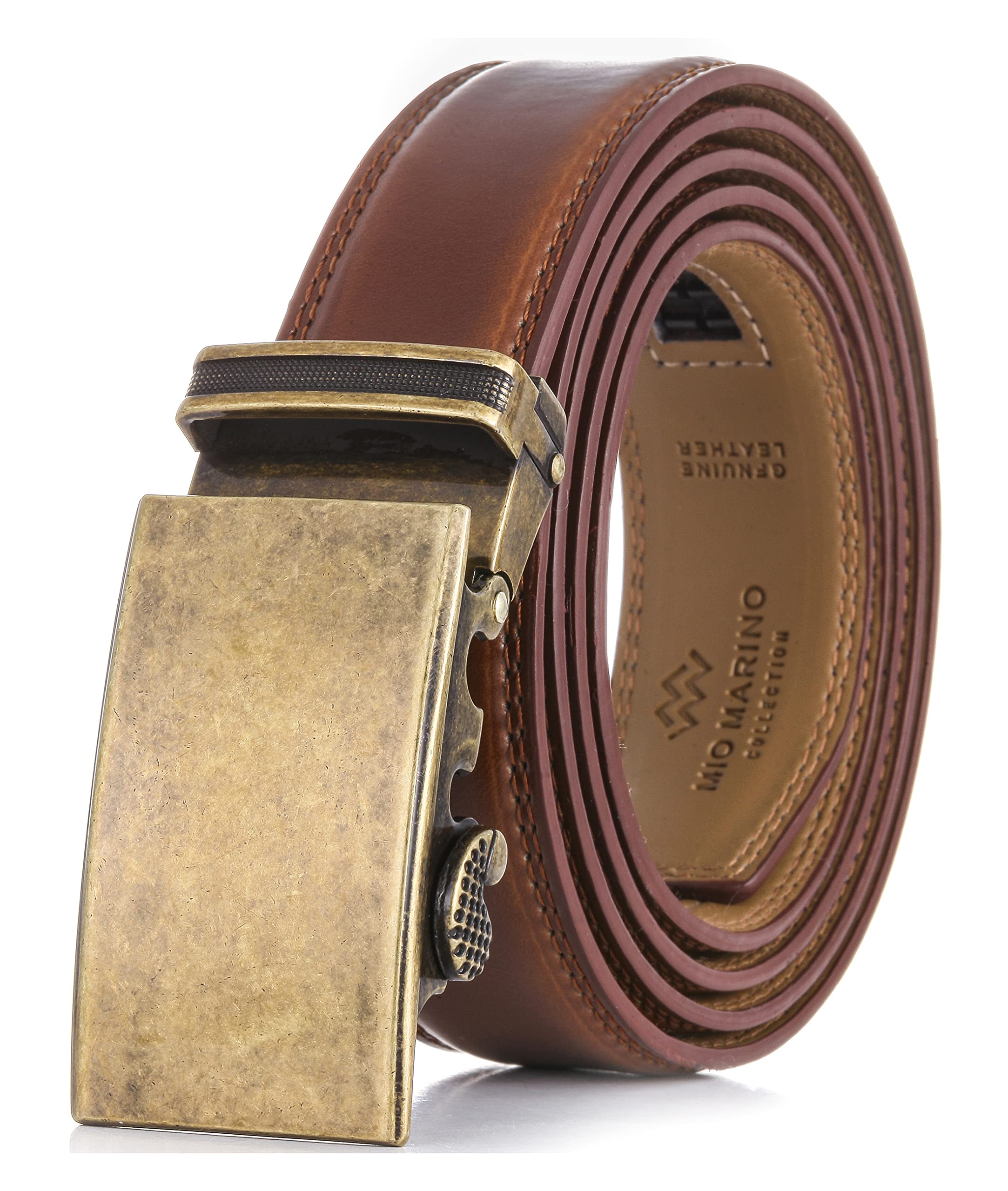 Marino Men's Genuine Leather Ratchet Belt - Automatic Buckle, 1 3/8" Width, Elegant Gift Box