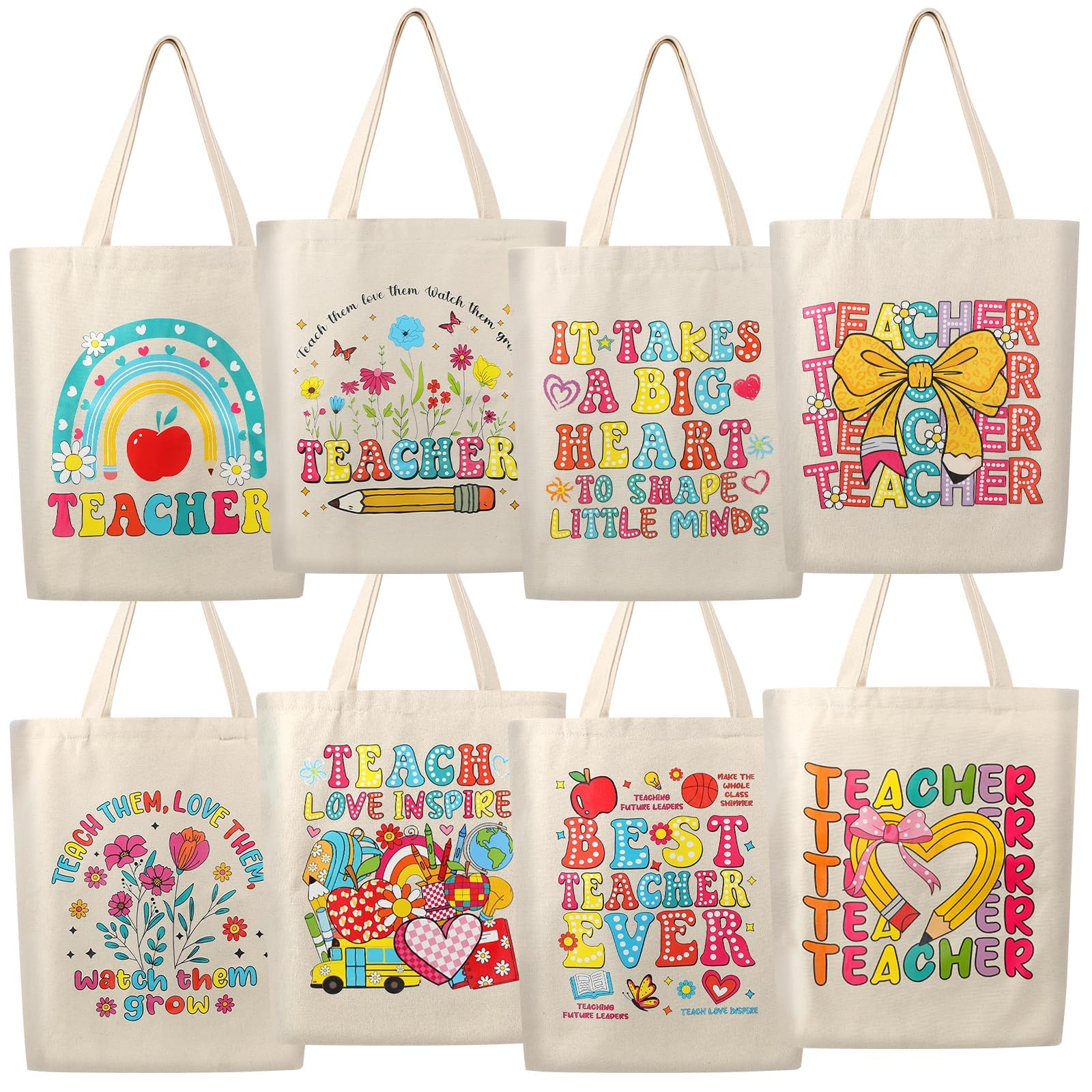 SAIWEILAI ONLINE 8 Pieces Teacher Canvas Totes Bag Teacher Appreciation Gifts Teacher of the Year Appreciation Gifts
