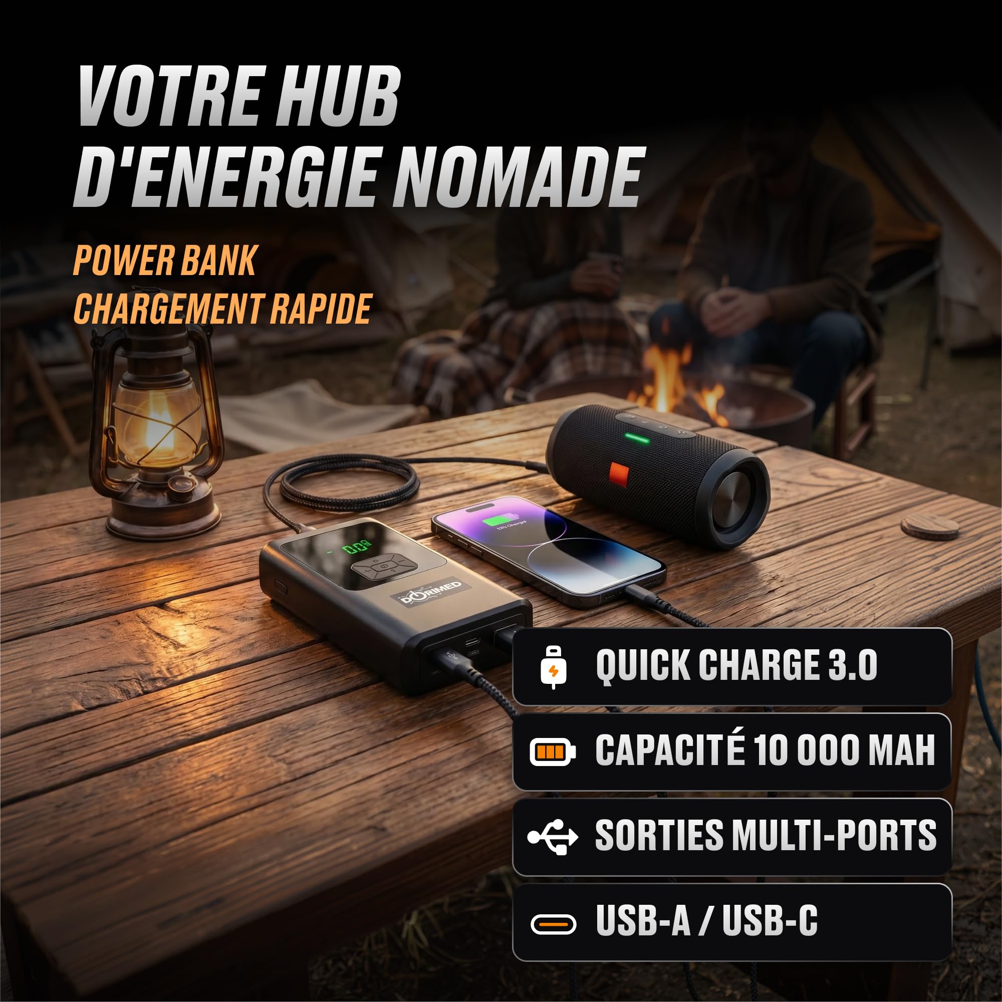 Booster Batterie Voiture Multifonctions I Démarreur de Batterie 12V Essence & Diesel I Compresseur d'air Gonfleur Pneus I Chargeur USB Rapide I Éclairage LED & SOS I Écran LCD I Démarreur de Secours