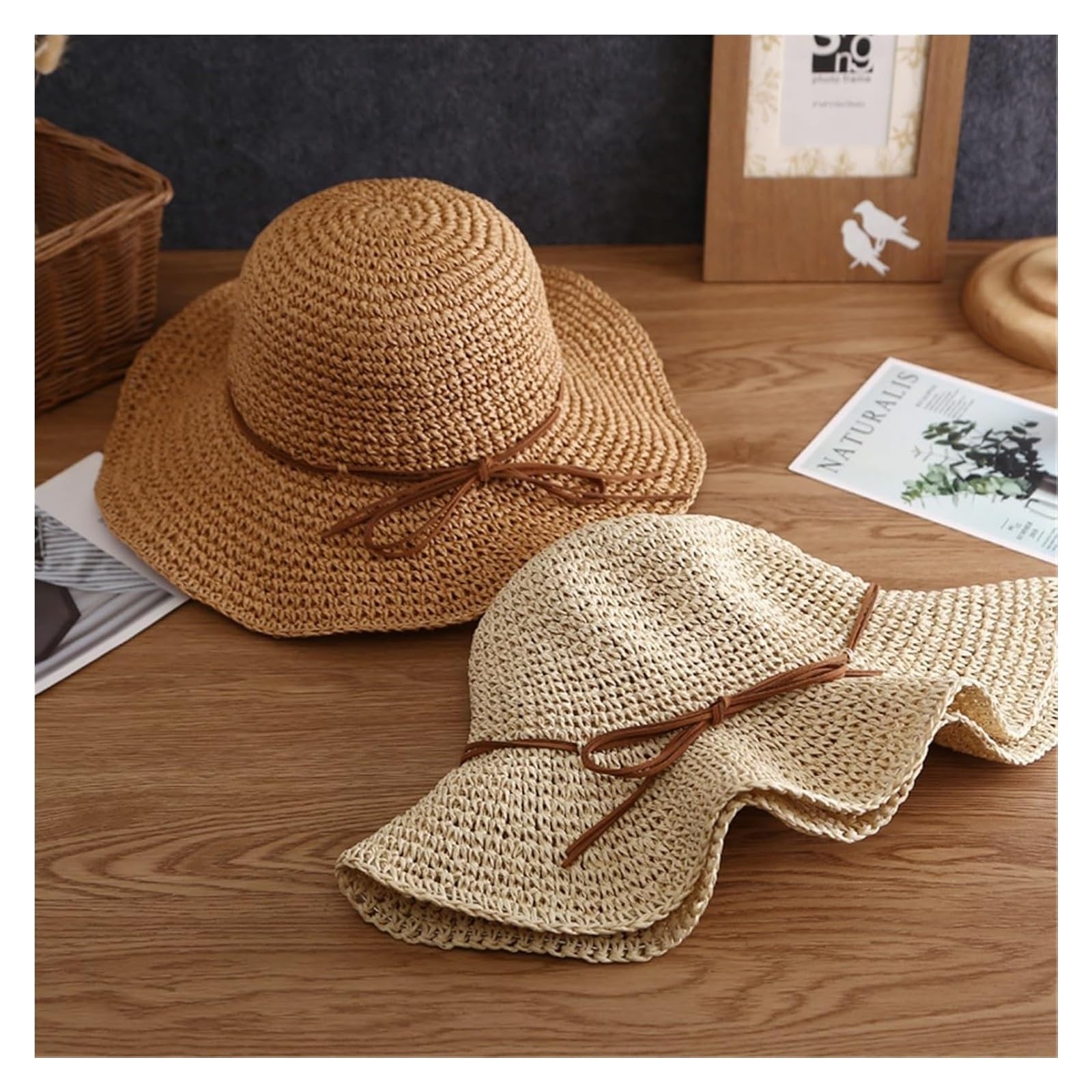 Sombrero de Paja Tejido a Mano, Sombrero de Paja Plegable Coreano for Mujer, Protector Solar Tejido a Mano for Playa en Verano