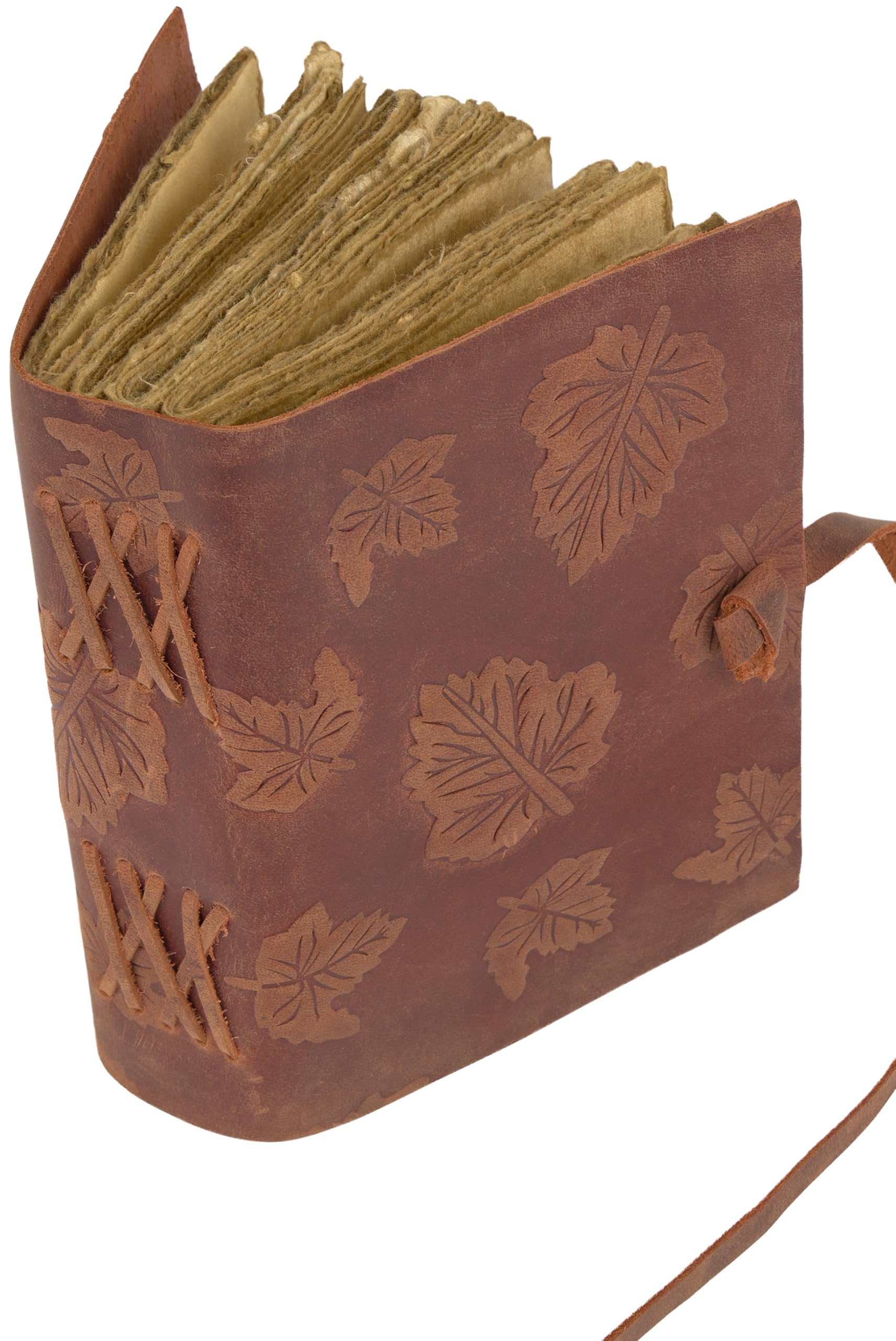 Carnet Vintage en Cuir Rouge avec Feuilles d’Acacia, Papier Coton, Cahier en Cuir 21x16 cm Idéal comme Carnet de Voyage ou Journal pour Écrire des Réflexions