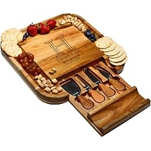 Custom Personalized Engraved Cutting Board for Cheese & Charcuterie with Ceramic Dish, Knife Set & Cheese Markers -by Picnic at Ascot USA