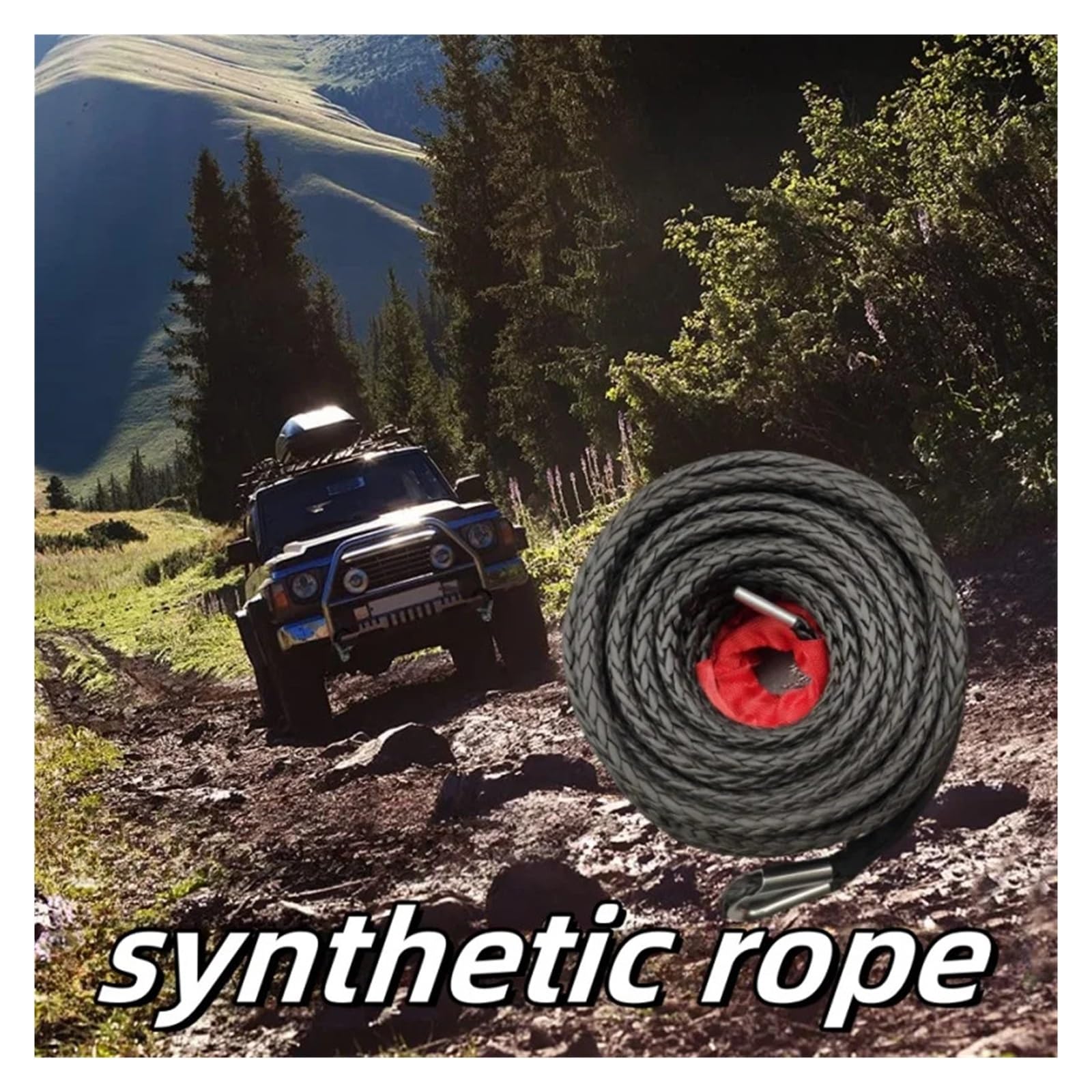 1 szt. 8 mm * 26 m syntetyczna lina wyciągarki kompatybilna z akcesoriami ATV UTV 4x4 samochód ciężarówka wyciągarka lina