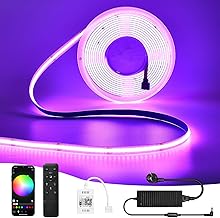 WiFi Ruban LED COB RGB 10M-24V Bande Rgb cob Dimmable Ruban leb rgb pour Chambre ande Lumineuse LED avec Télécommande, 576LEDs/M, CRI>90, 10M LED RGB Ruban Fonctionne avec Google Home/Alexa