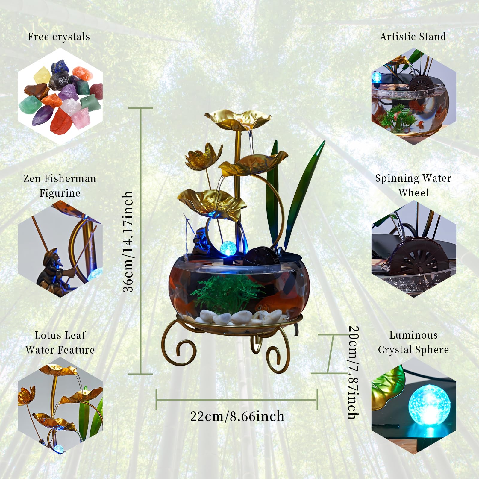 Fontana da tavolo per interni con cascata di loto a 5 livelli, decorazione tranquilla per acquari con luci a LED e pompa silenziosa, decorazione per la casa Feng Shui per meditazione e relax (stile C)