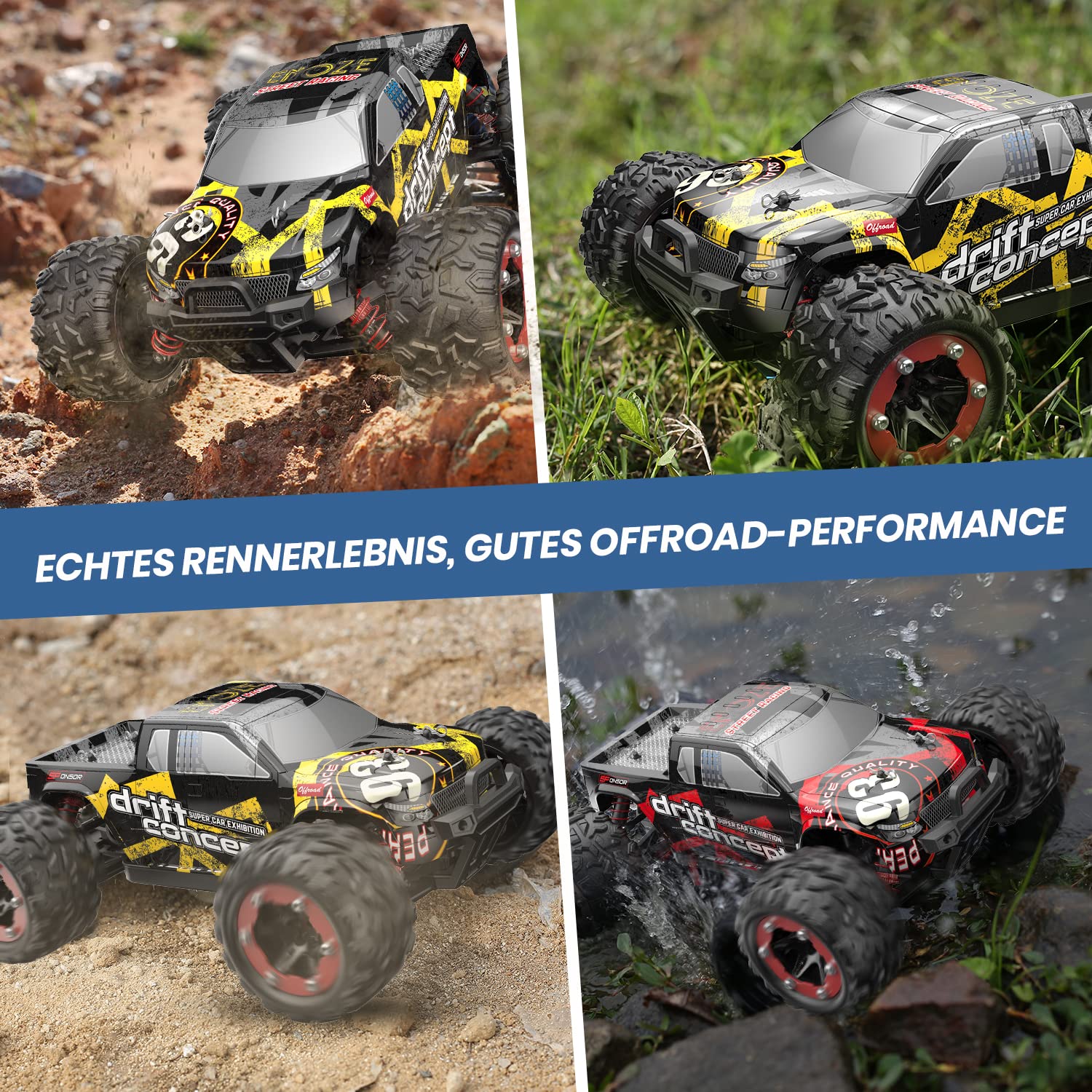 Deerc - Auto telecomandata in scala 1:18, motore brushless 60 km/h, auto da corsa veloce 4WD con 2 batterie per 40 minuti di durata, 2,4 GHz, 2 carrozzerie per adulti e bambini, 300E