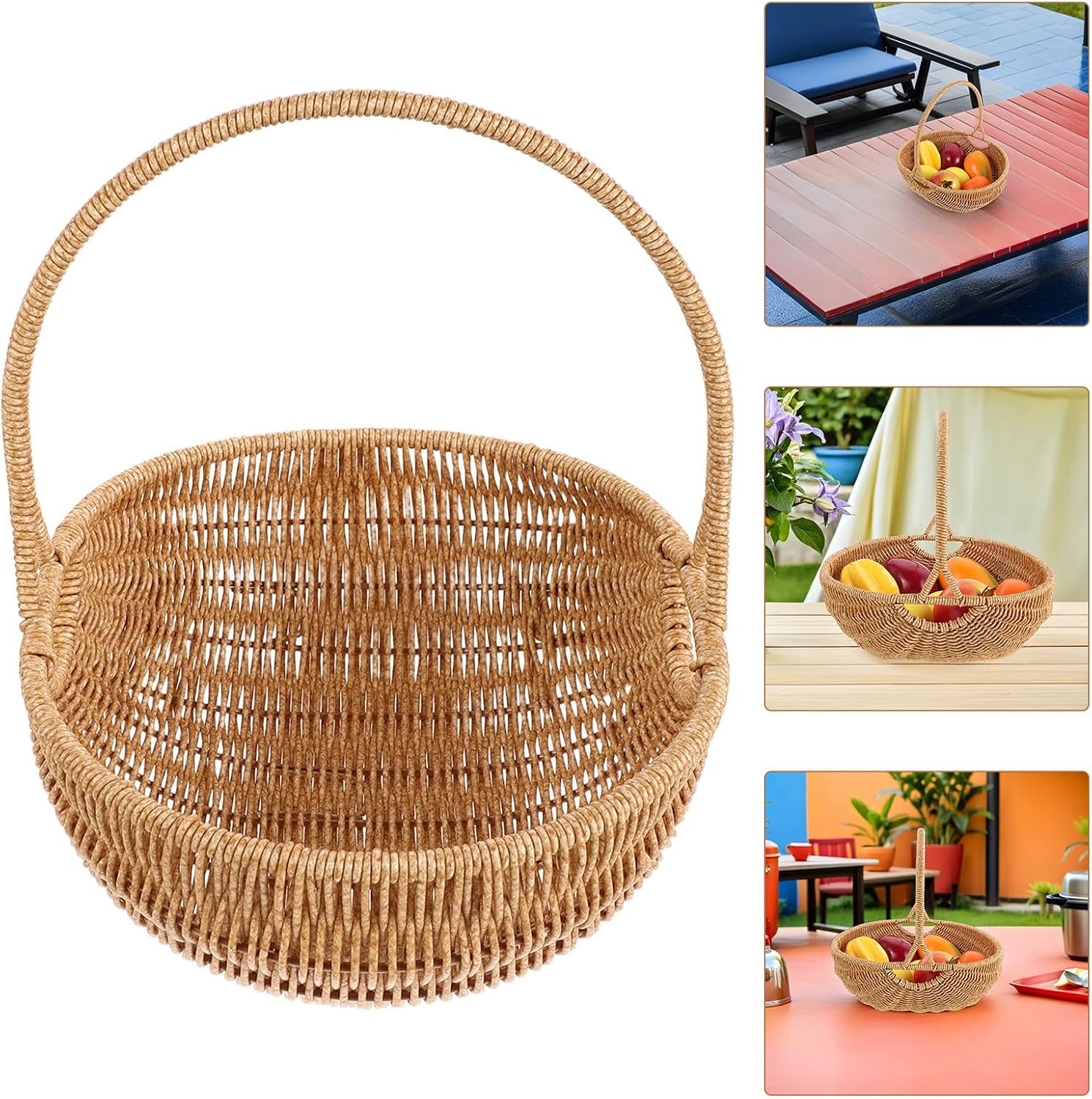 jojofuny Plastic Imitation Rattan Woven Basket with Handle, Pumpkin Inspired Design, Wear Resistant and Multi-purpose Storage Holder for Fruits, Vegetables, and Snacks, for Home Decor