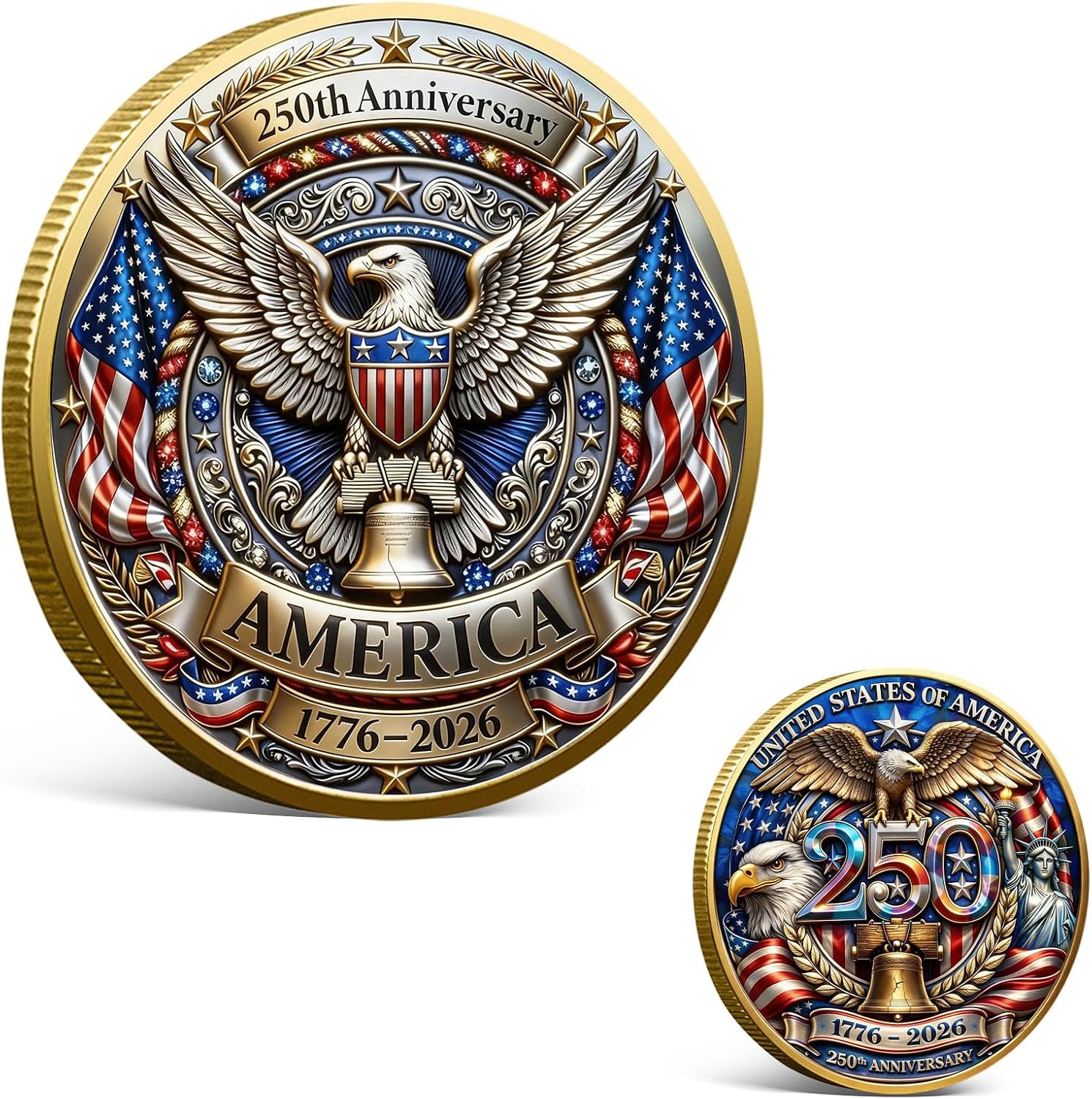 USA 250th Anniversary Commemorative Coin 1776-2026, America 250 Merchandise Patriotic Collectible Coin with Liberty Bell & Bald Eagle Design, 250 Year American Anniversary Coin for Collectors (J)