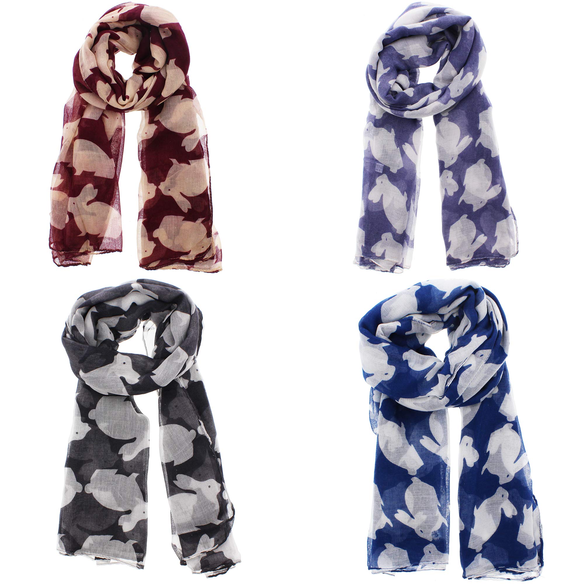 Zac's Alter Ego Women's Multicoloured Set Of 4 Lightweight Assorted Colour Bunny Print Scarf