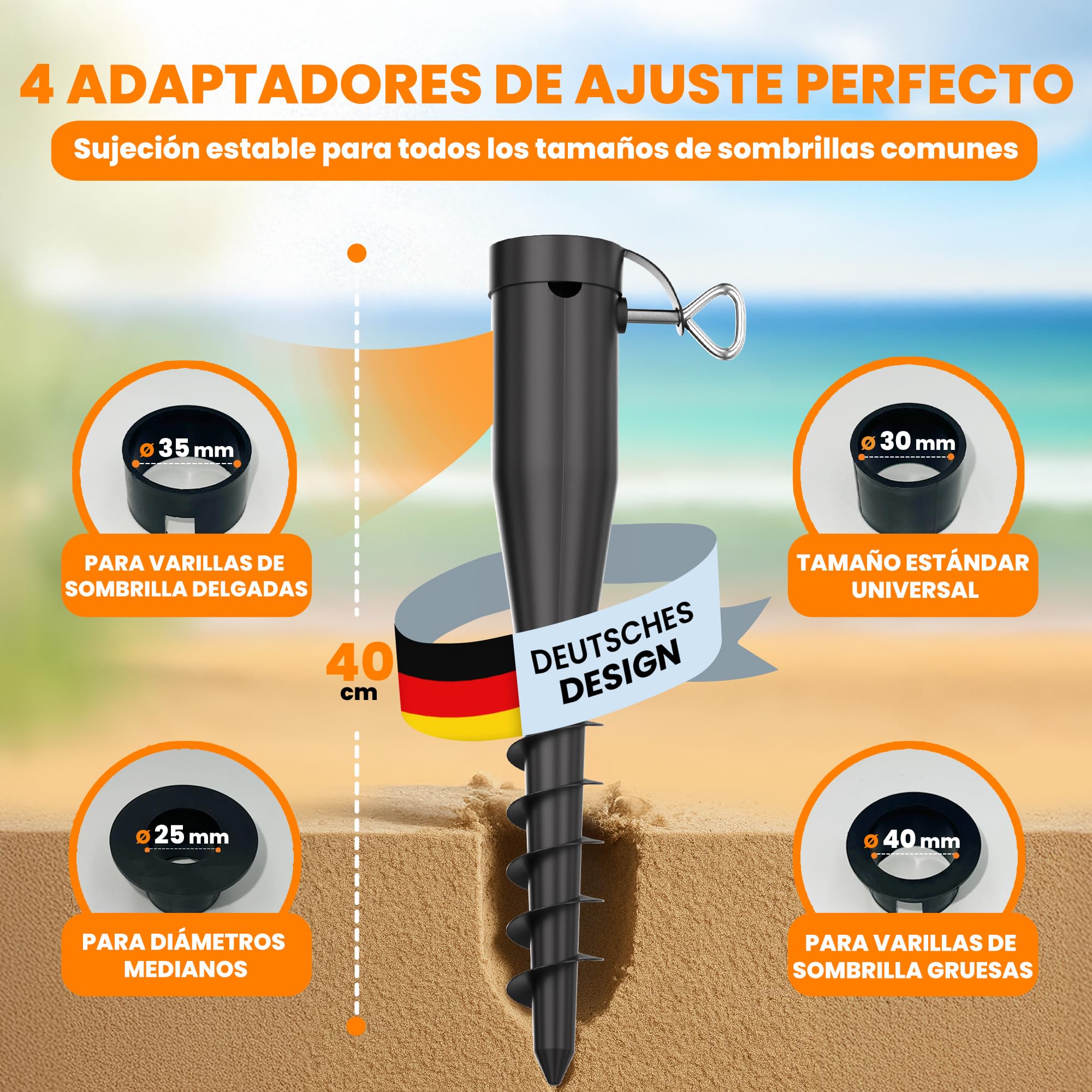 4 soportes para sombrilla de playa, estaca para sombrilla de playa, resistente al viento, estable, soporte para sombrilla, soporte para sombrilla, anclaje para el suelo, tornillo para el suelo