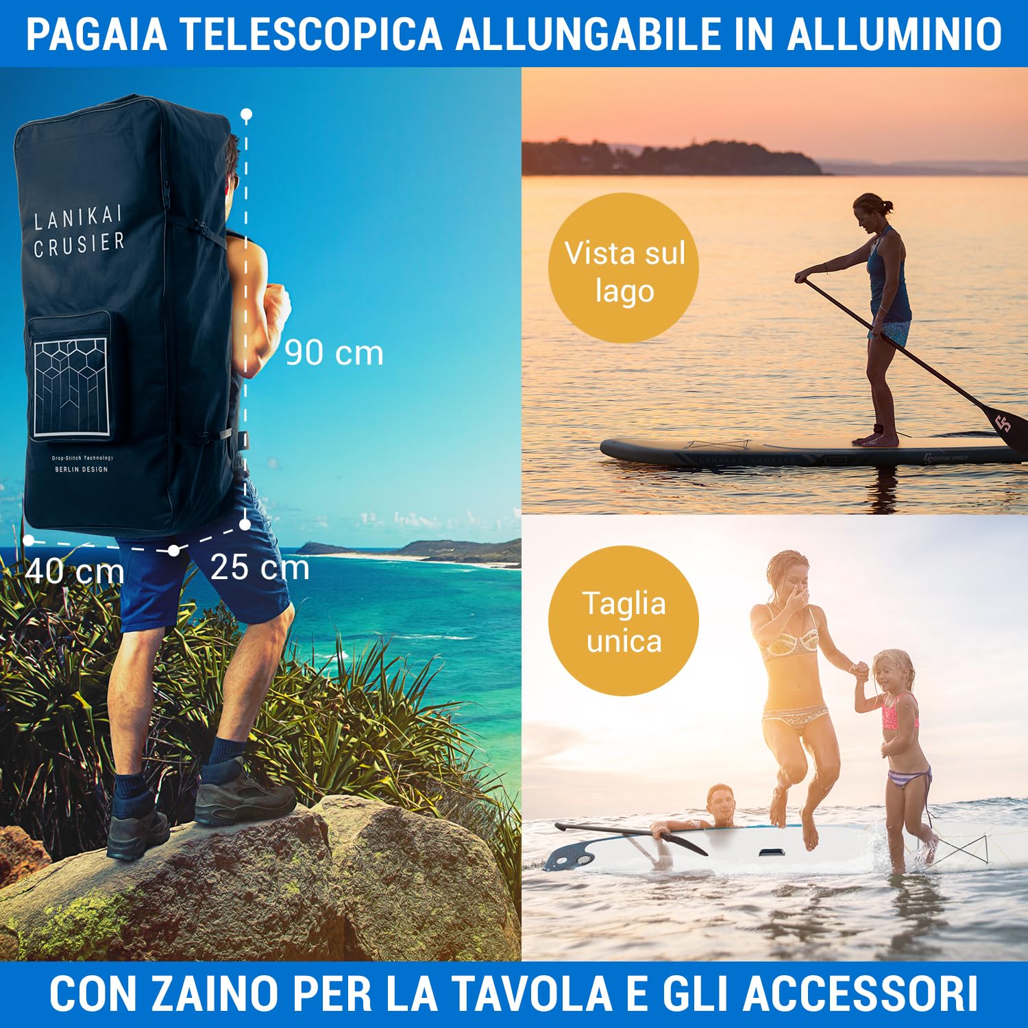 Capital Sports Cruiser SUP, Tavola SUP Gonfiabile per Adulti e Bambini, Stand Up Paddle Con Pagaia in Alluminio, Borsa da Trasporto, Pompa SUP e Accessori da Paddle Board e Kayak