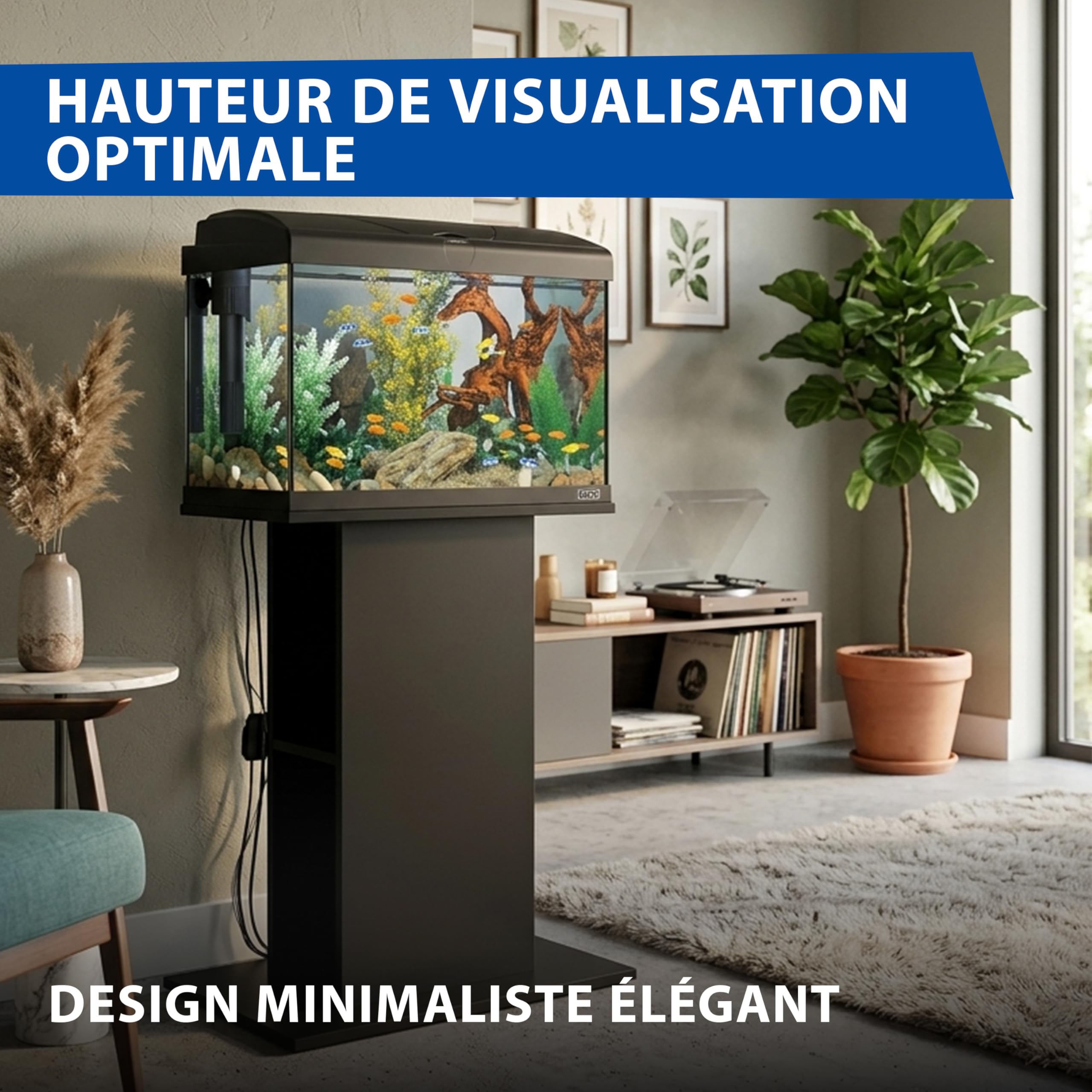 Ferplast Hydor Meuble pour Aquarium, résistant à l'humidité, Structure Robuste, Pieds réglables, 62,5 x 34,5 x h 73 cm, en Bois Noir