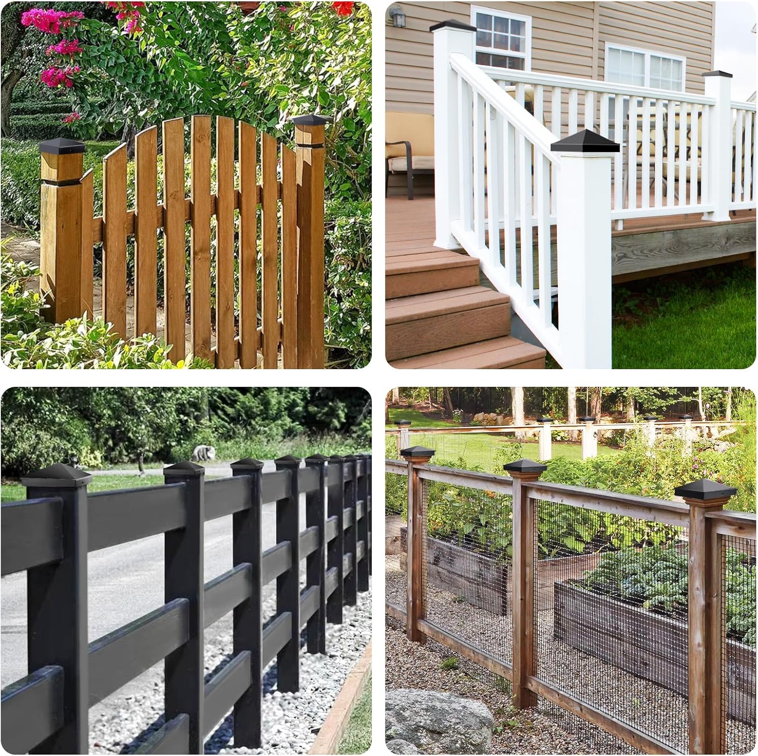 4x4 Post Caps Black (Fits 3.5"x3.5"), ASA Material - UV, Fade & Crack Resistant, 4x4 Fence & Deck Post Caps (6 Pack), Long-Lasting Protection for Outdoor Wood Posts