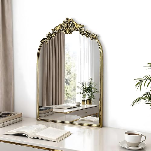 Miniatura 5 de Espejo retro estilo palacio, espejo de arco retro francés antiguo, adecuado para baño, sala de estar, dormitorio, chimenea, pasillo, se puede