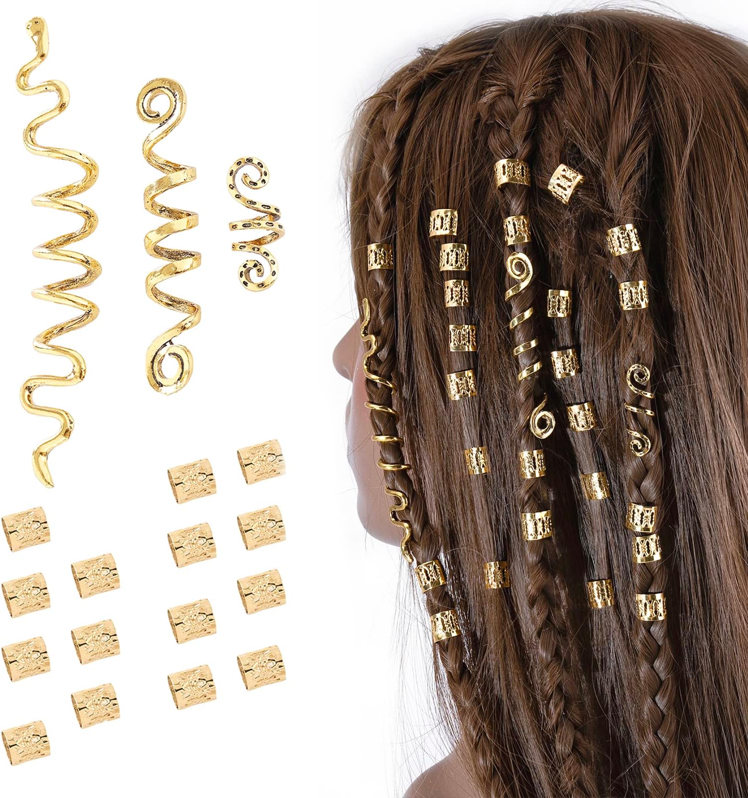 FRDTLUTHW 18Pcs Hair Accessories Loc Hair Jewelry for Women Braids, Dreadlock Beads Metal Hair Clips Decoration Gold(Multiple Styles)-style4