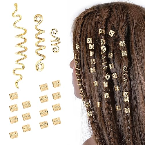 FRDTLUTHW 18 piezas de accesorios para el cabello, joyería de cabello para trenzas de mujer, cuentas de rastas, decoración de pinzas de metal para