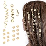 18Pcs Hair Accessories Loc Hair Jewelry for Women Braids, Dreadlock Beads Metal Hair Clips Decoration Gold(Multiple Styles)-style4