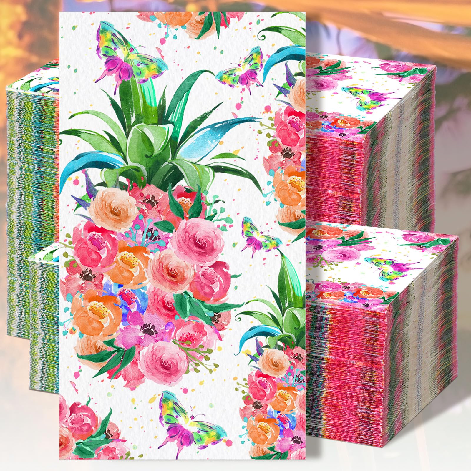 Epakh 200 servilletas de papel desechables de 2 capas con diseño floral de piña, toallas de mano decorativas para baño, boda, fiesta de verano, vacaciones, 7.9 x 4.3 pulgadas