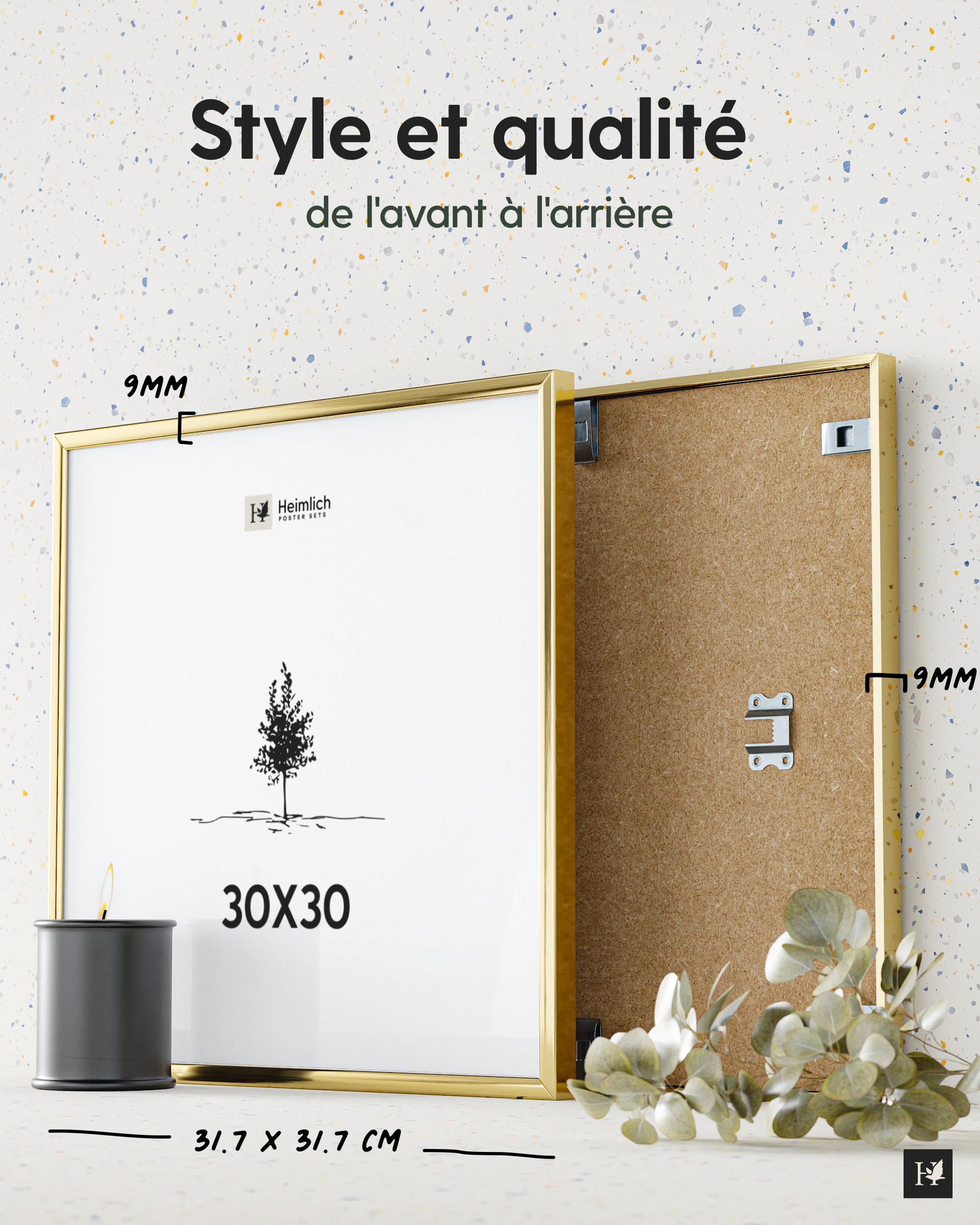 Heimlich® 2x Cadre Photo 30x30 cm en Aluminium Doré | Cadre 30x30 cm | Cadre à Documents 30x30 | Verre Acrylique Incassable Excellente Qualité Durable | Décoration Murale 30x30