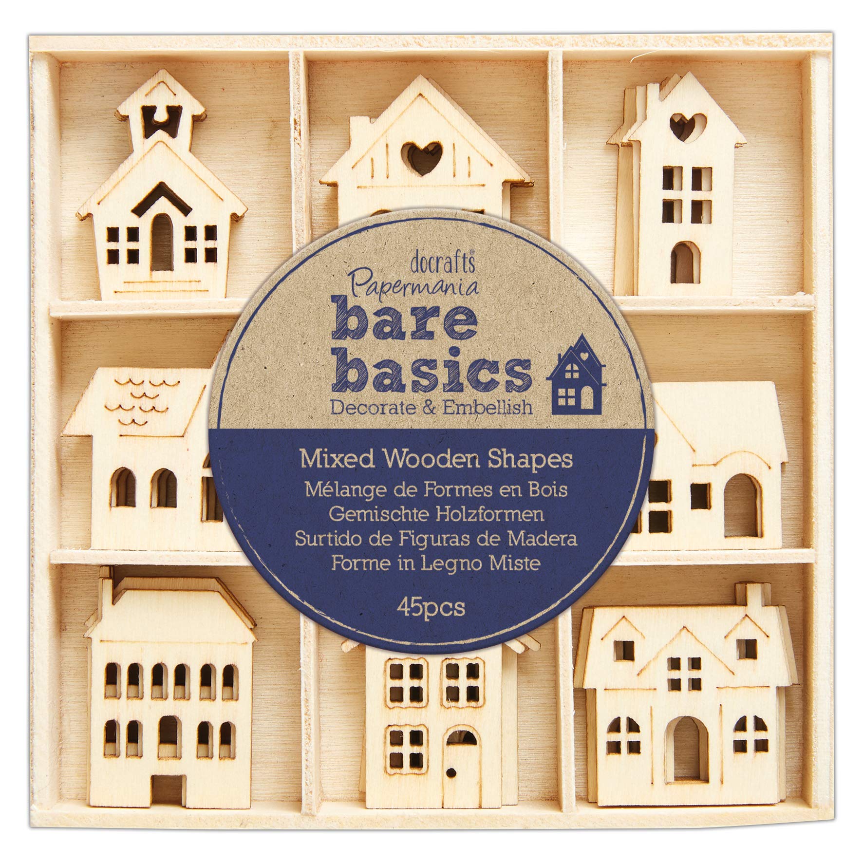 Bare Basics - Houses Wooden Shapes - 45 Pieces