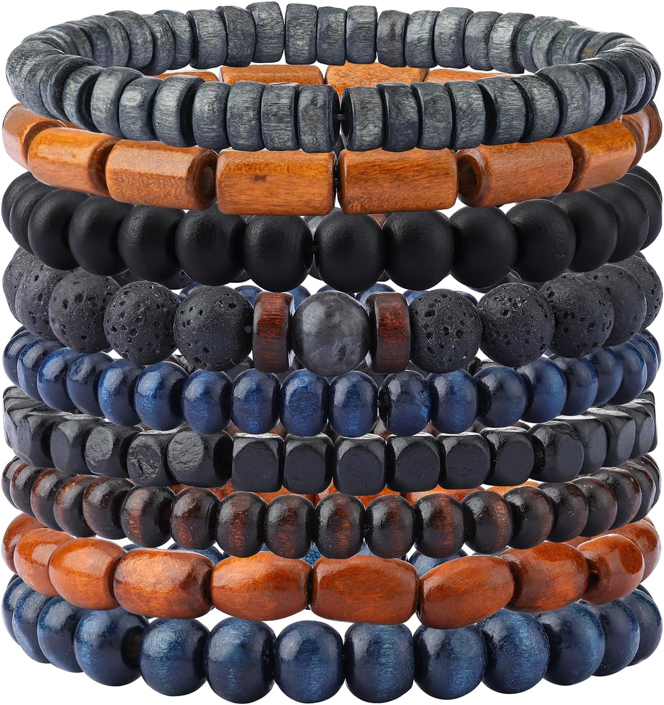 MILAKOO Houten kralen armband Tibetaanse boeddhistische meditatie Mala gebedsketting heren elastische armband 6/8mm, 8.0 cm, Hout