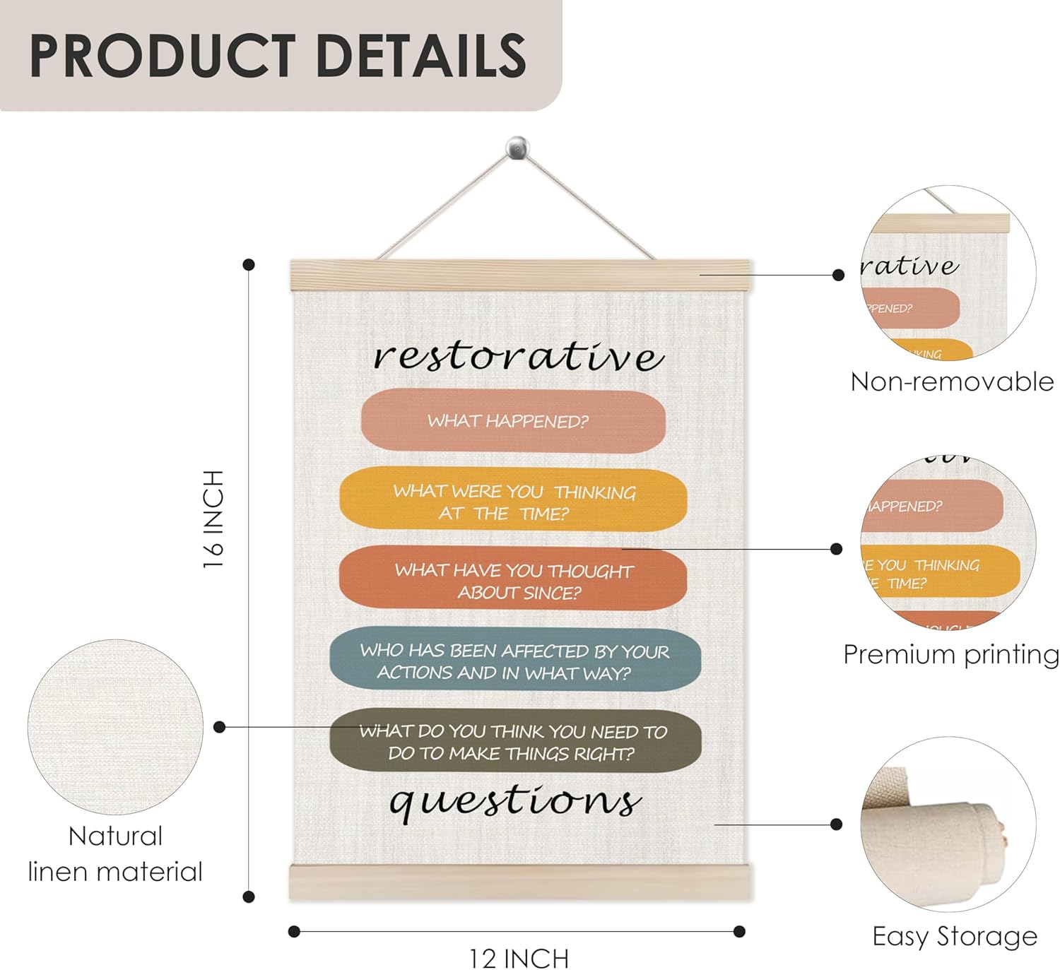 HUGANE Mental Health Wall Art Poster Hanger Frame, Restorative Question Mental Health Canvas Pictures Prints Hanging Wall Decor for Therapy Psychologist Counselor Calming Office, 12x16 Inch - Image 6