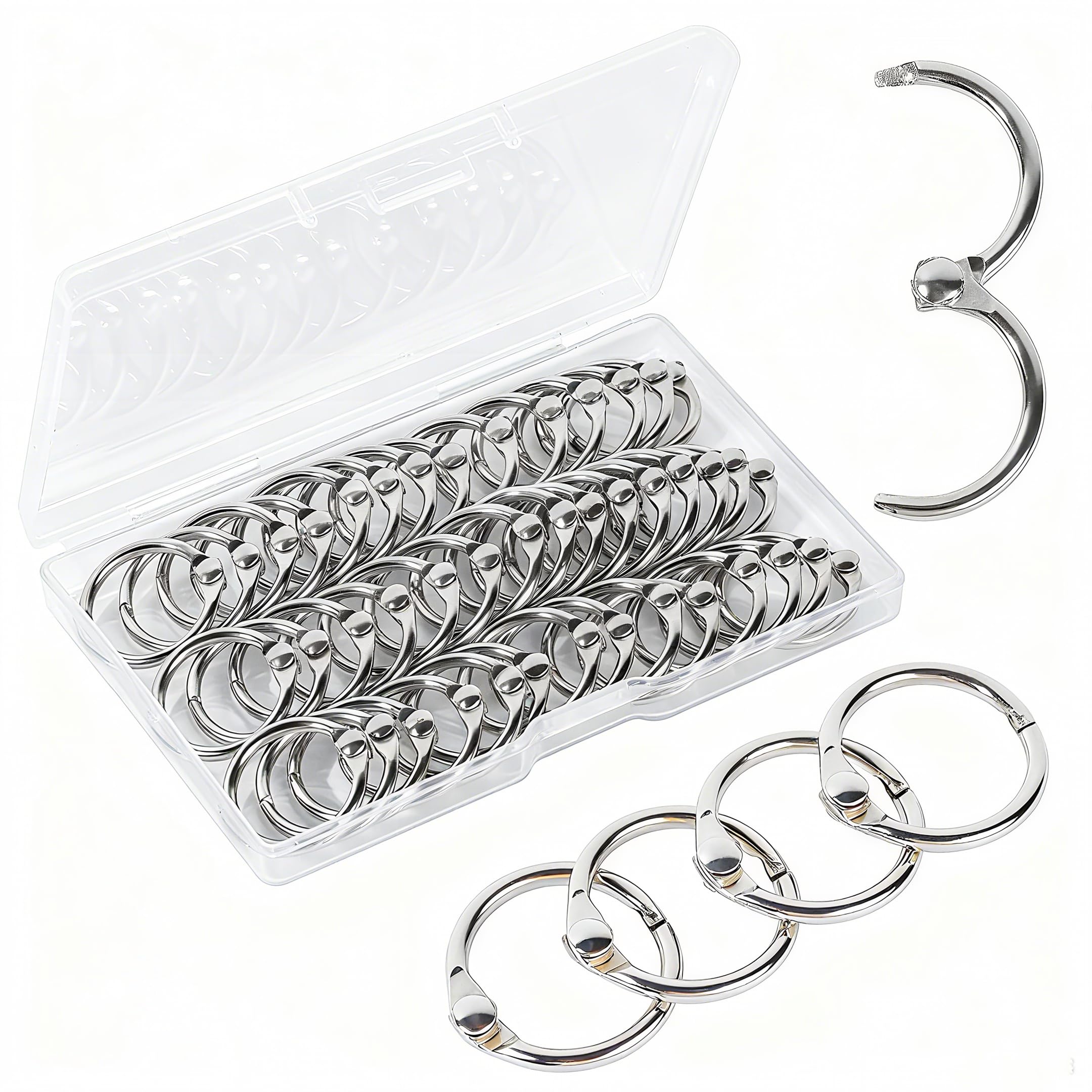 Binder Rings Mini Book Rings 1/2 Inch 50 Pcs Metal Loose Leaf Key Ring for Index Cards One-Hand Operation Simple Open-Close Mechanism