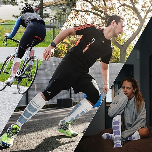 Miniatura 2 de Calcetines de esquí de lana merina térmicos hasta la rodilla para invierno, deportes de nieve y caza para hombre y mujer