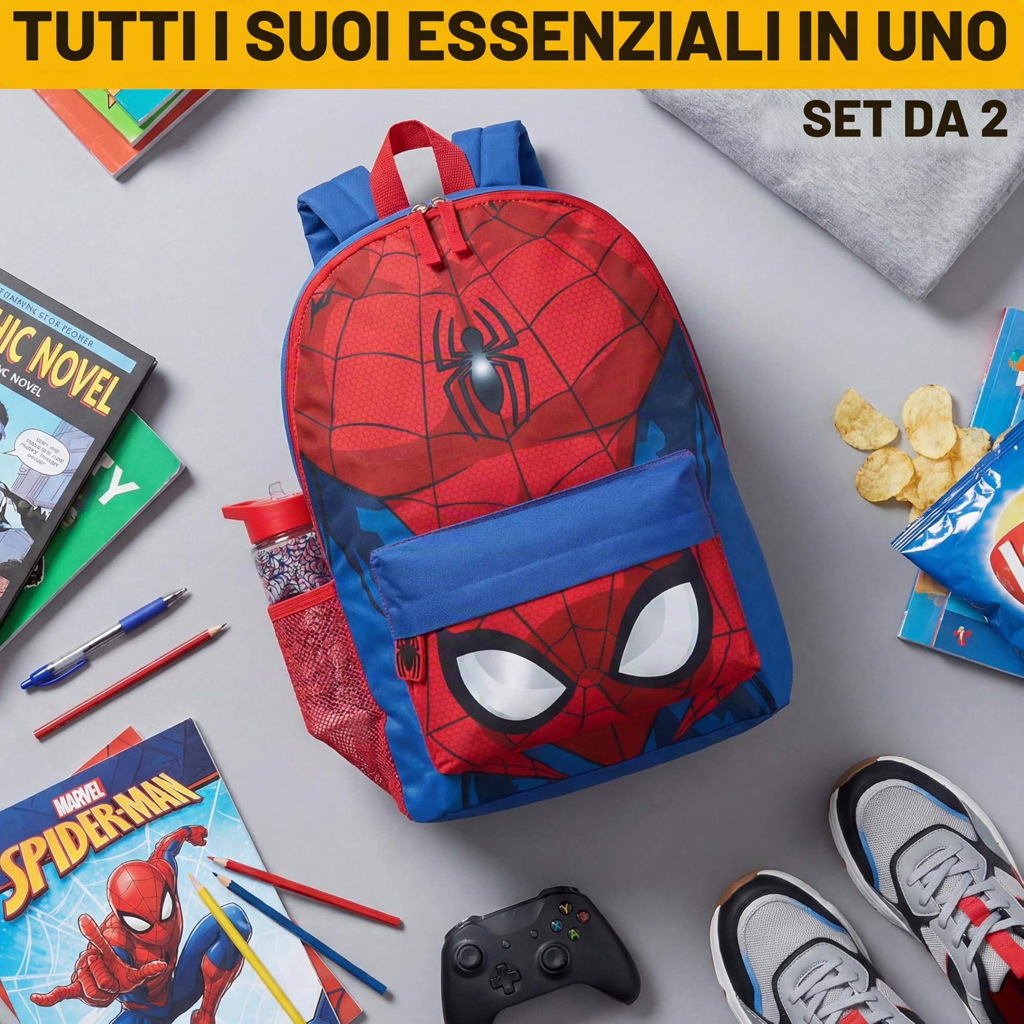 Get Trend Marvel Spiderman Zaino Bambino con Borraccia 500ml, Set Zaino Scuola e Tempo Libero, Scuola, Sport e Viaggio, Regalo Bambini (Multi Spiderman)