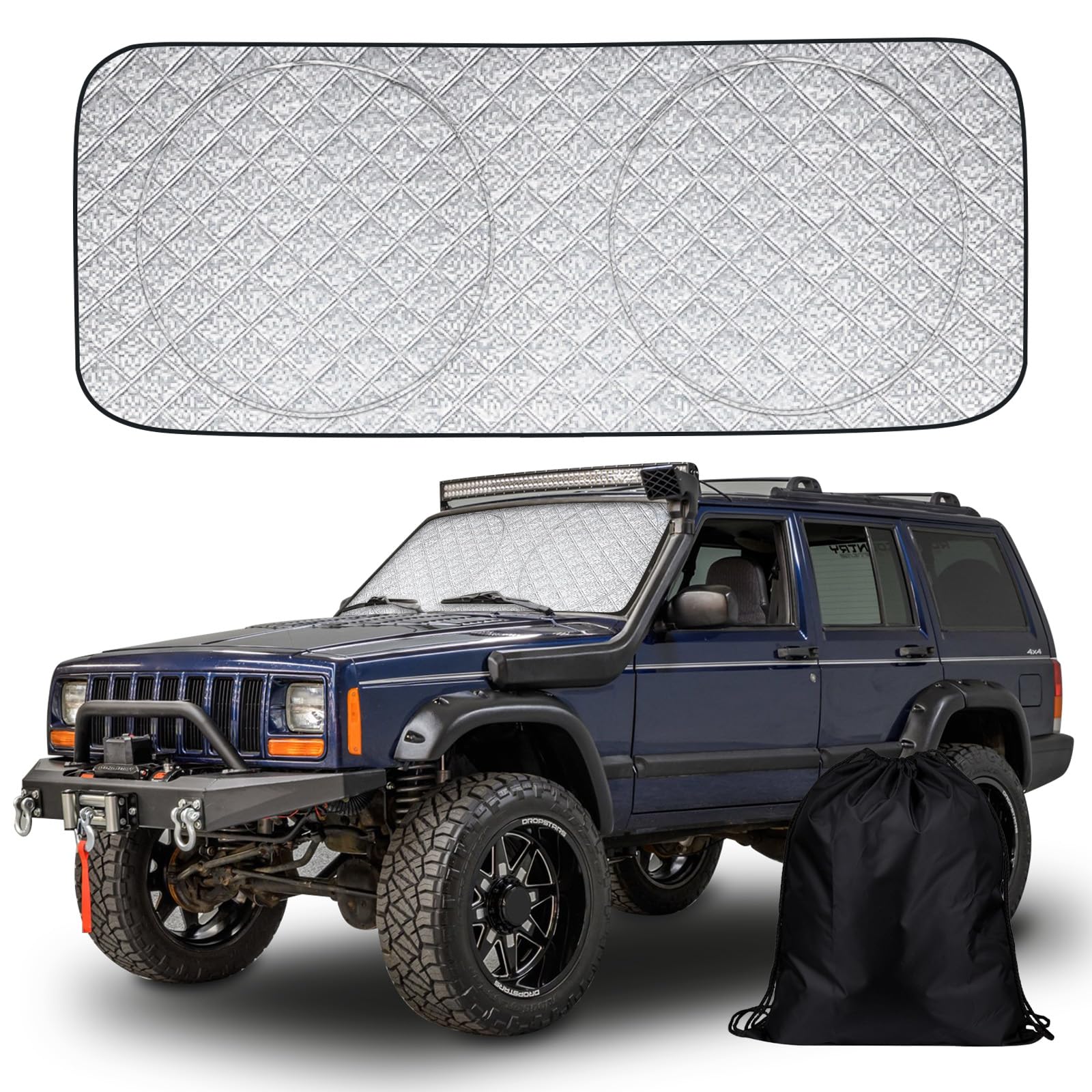 Copertura parasole per parabrezza compatibile con Jeep Cherokee XJ 1984-2001, parasole per finestrini anteriori dell'auto, pick-up camion, protezione parasole pieghevole su misura