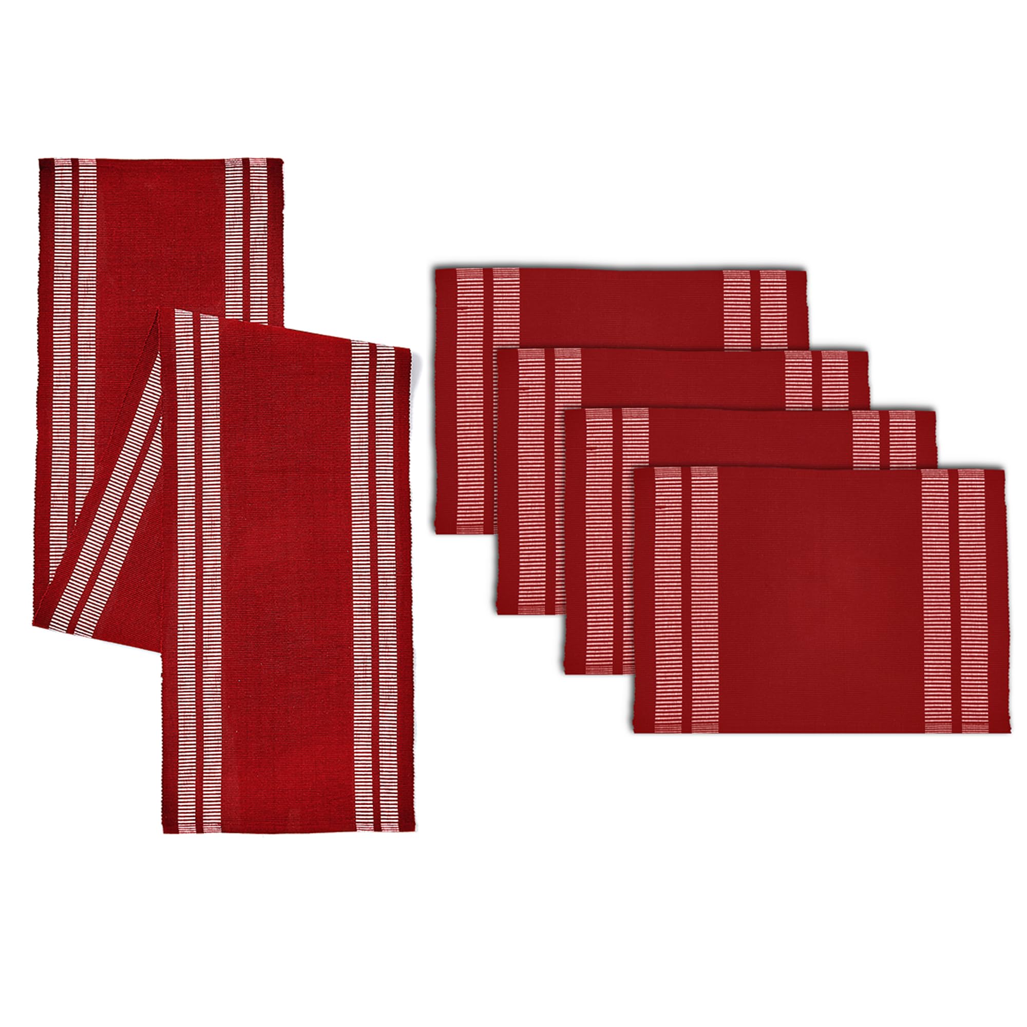Encasa Homes Dining Set (4 Placemats + 1 Table Runner) Red Scale | Fine Ribbed Cotton | Modern Colors and Patterns, Home Use, Restaurants and Hotels - Washable