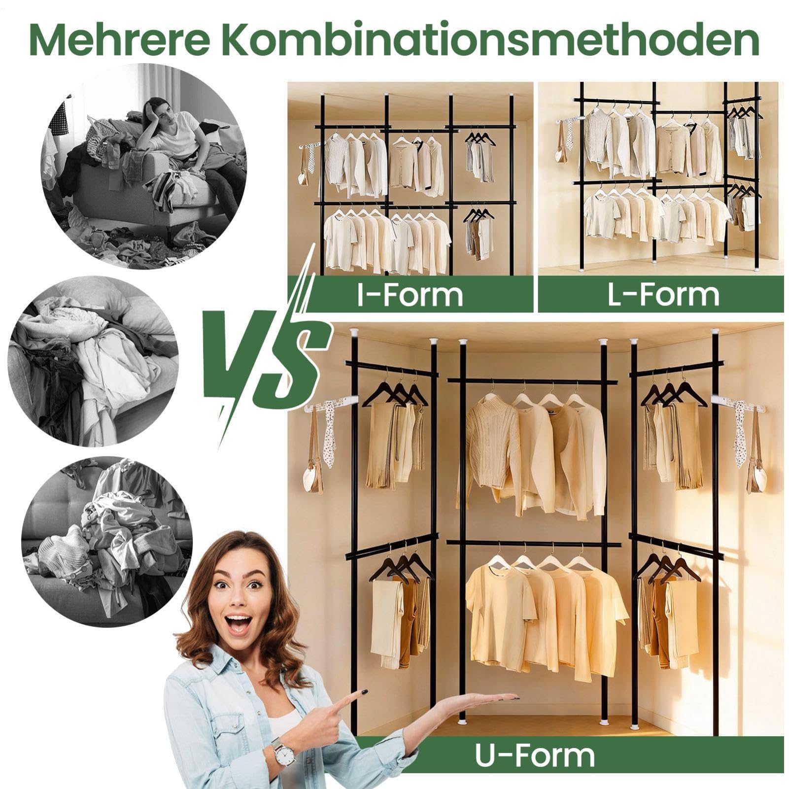 Verstellbares Teleskop Garderoben System Mit Seitenhaken Für Schlafzimmer