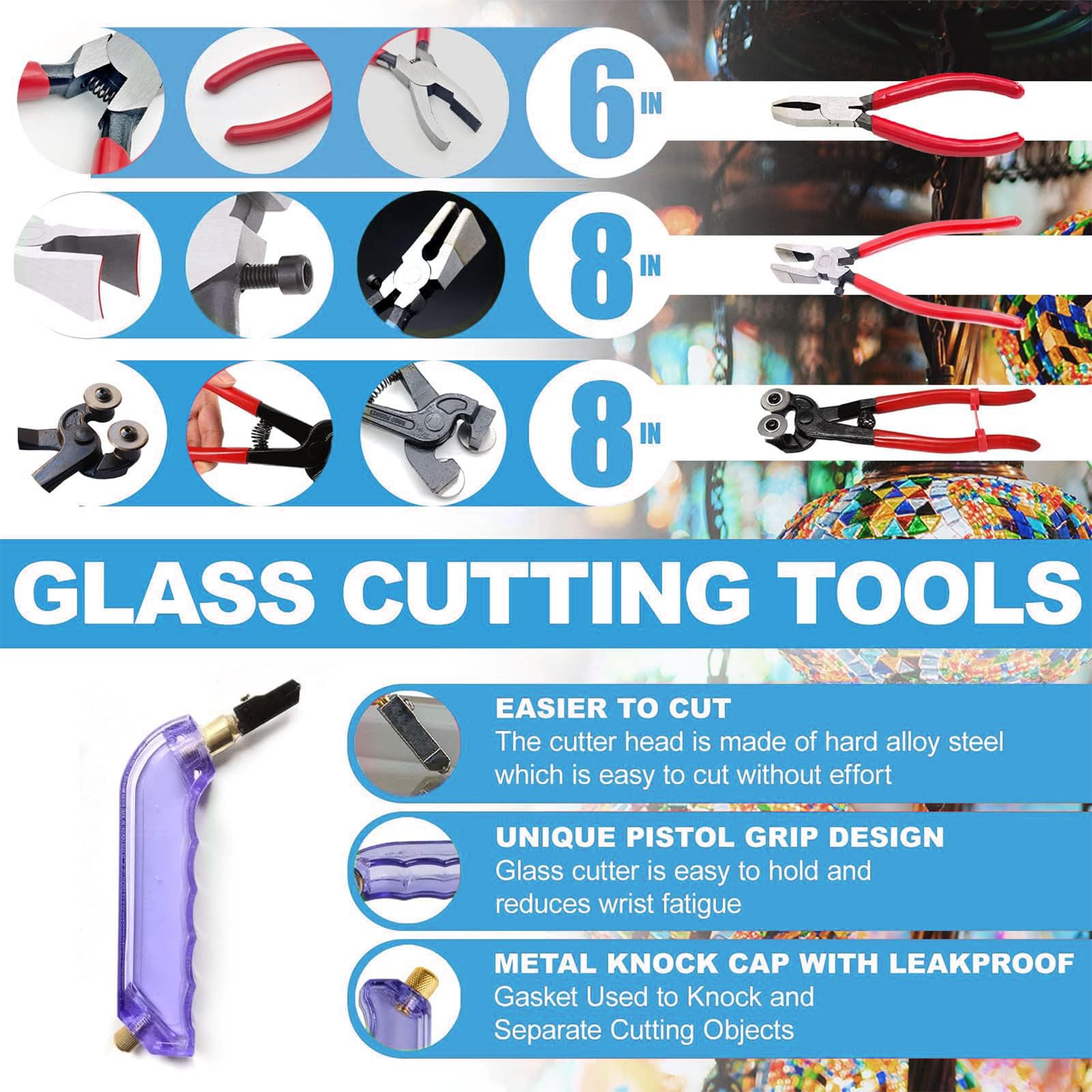 QUTBAG Kit de vitrail, kit de démarrage Professionnel avec meuleuse à Verre pour la Fabrication de vitraux et de mosaïques DIY, pour débutants, Amateurs et Novices