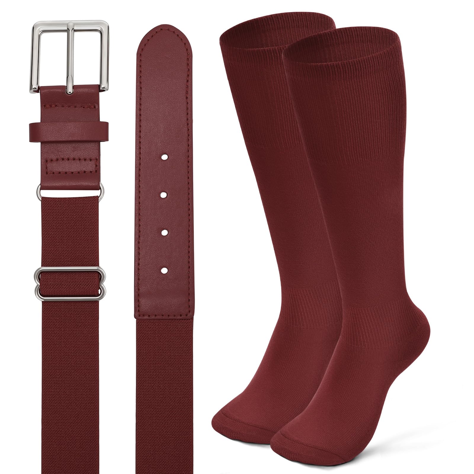 XZQTIVE Baseball Softball Socks and Baseball Softball Belt Combo Set Knee-High Soccer Socks for Kids Youth Adult
