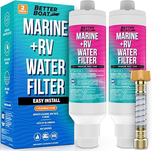 Better Boat Paquete de 2 filtros de agua en línea para autocaravana, certificado NSF, grado marino, para mangueras, campistas y jardín, incluye