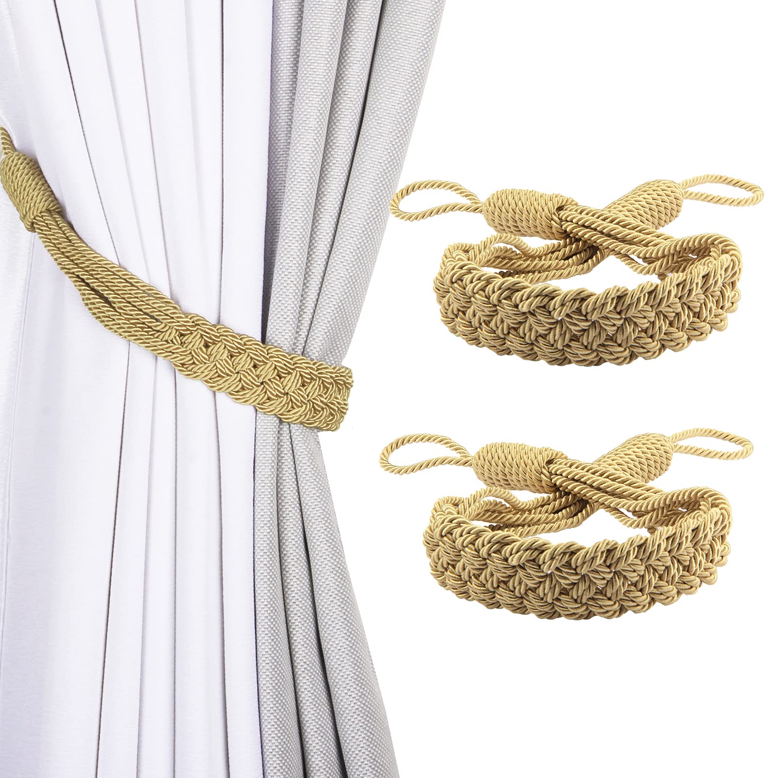 Tassel Curtain Tiebacks， Curtain Tiebacks Braided Rope 2 Pack Multicolor for Home Office Decorative(Onecolor)